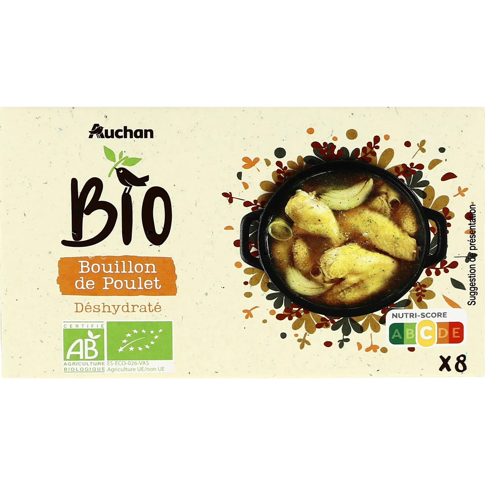 AUCHAN BIO Bouillon de poulet et fines herbes