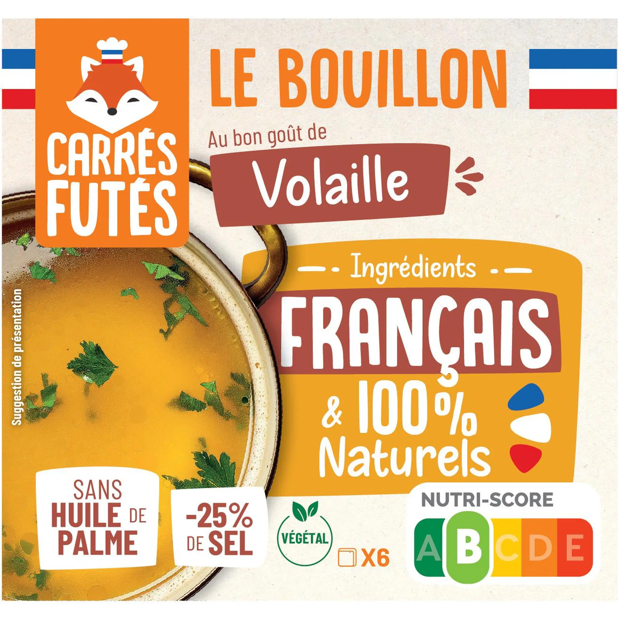 CARRES FUTES Bouillon français saveur poule allégé en sel sans huile de palme