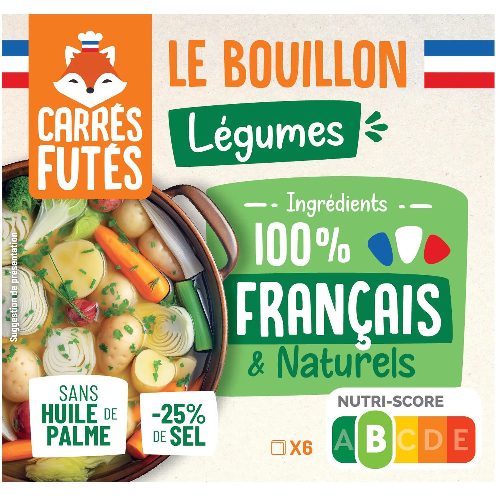 CARRES FUTES Bouillon français de légumes allégé en sel sans huile de palme