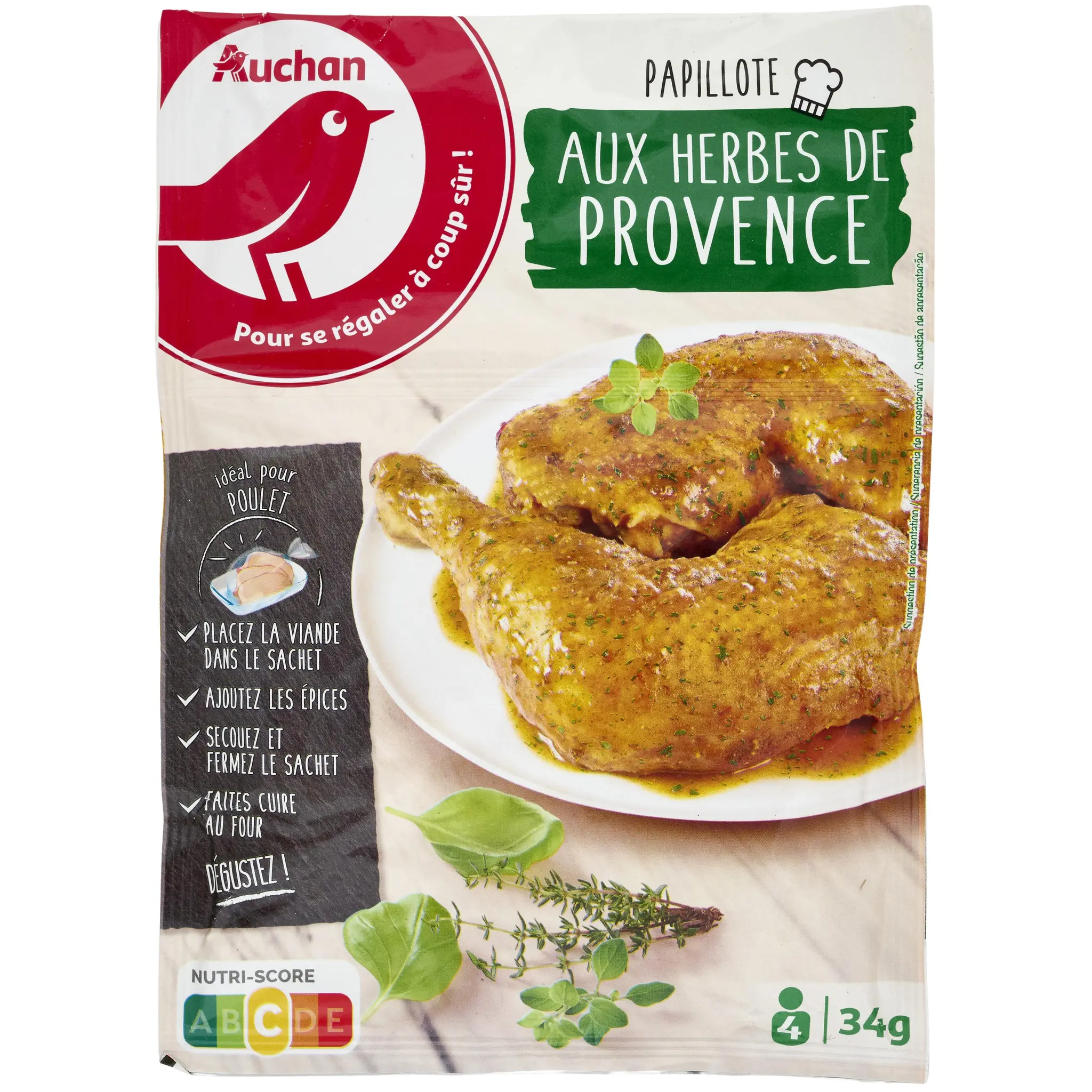 AUCHAN Sachet cuisson 2 en 1 poulet aux herbes de provence