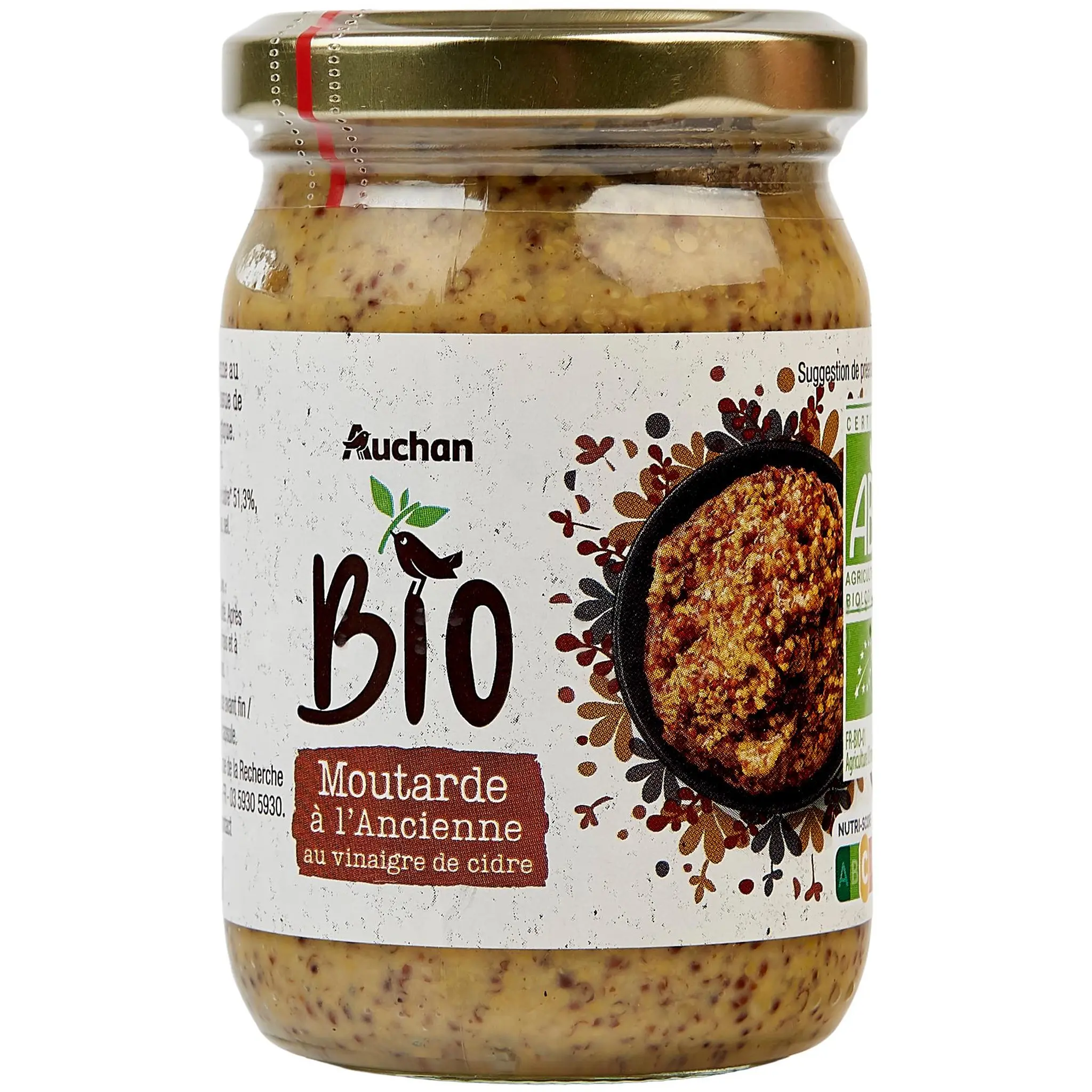 AUCHAN BIO Moutarde à l'ancienne au vinaigre de cidre en bocal