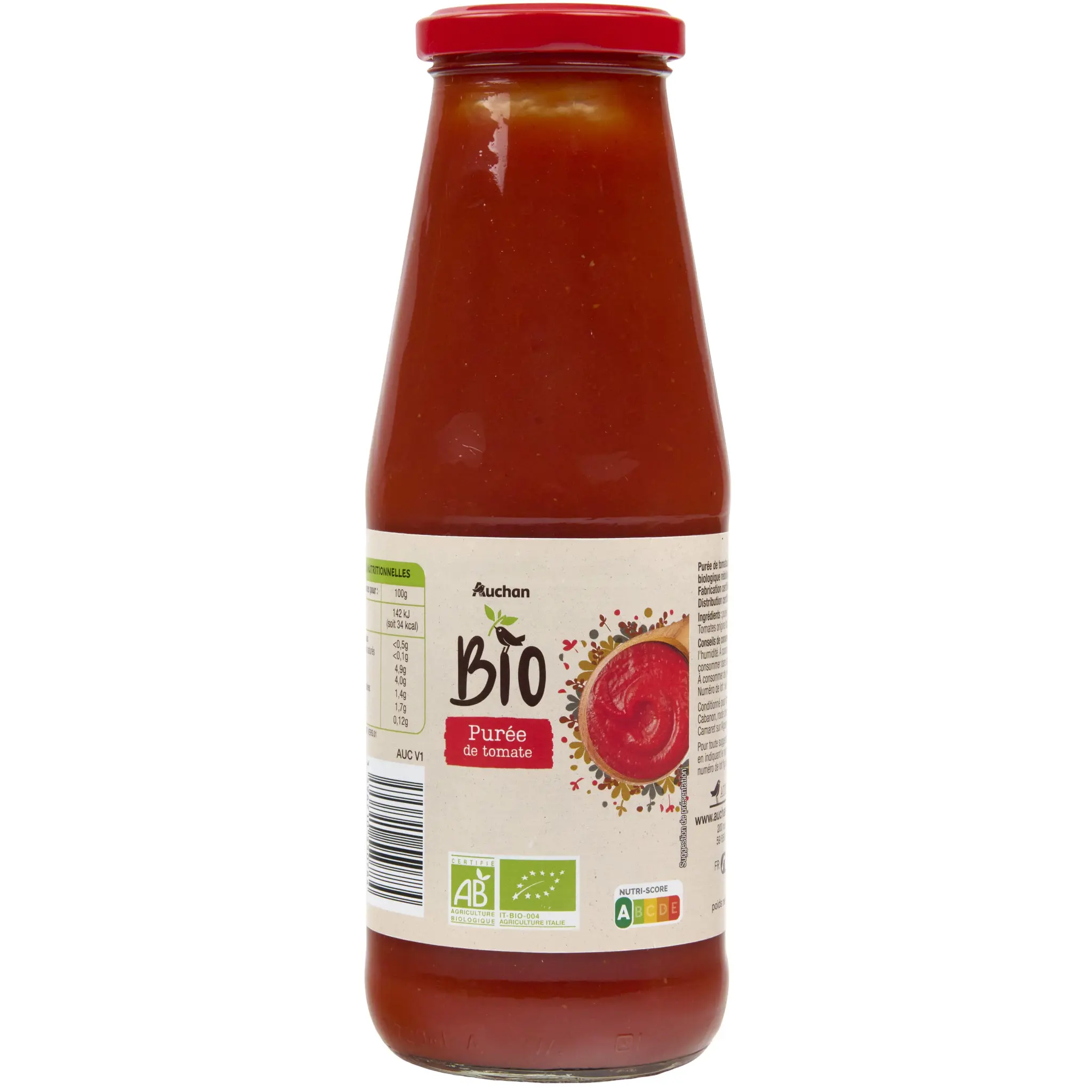 AUCHAN Purée de tomates flacon verre bio