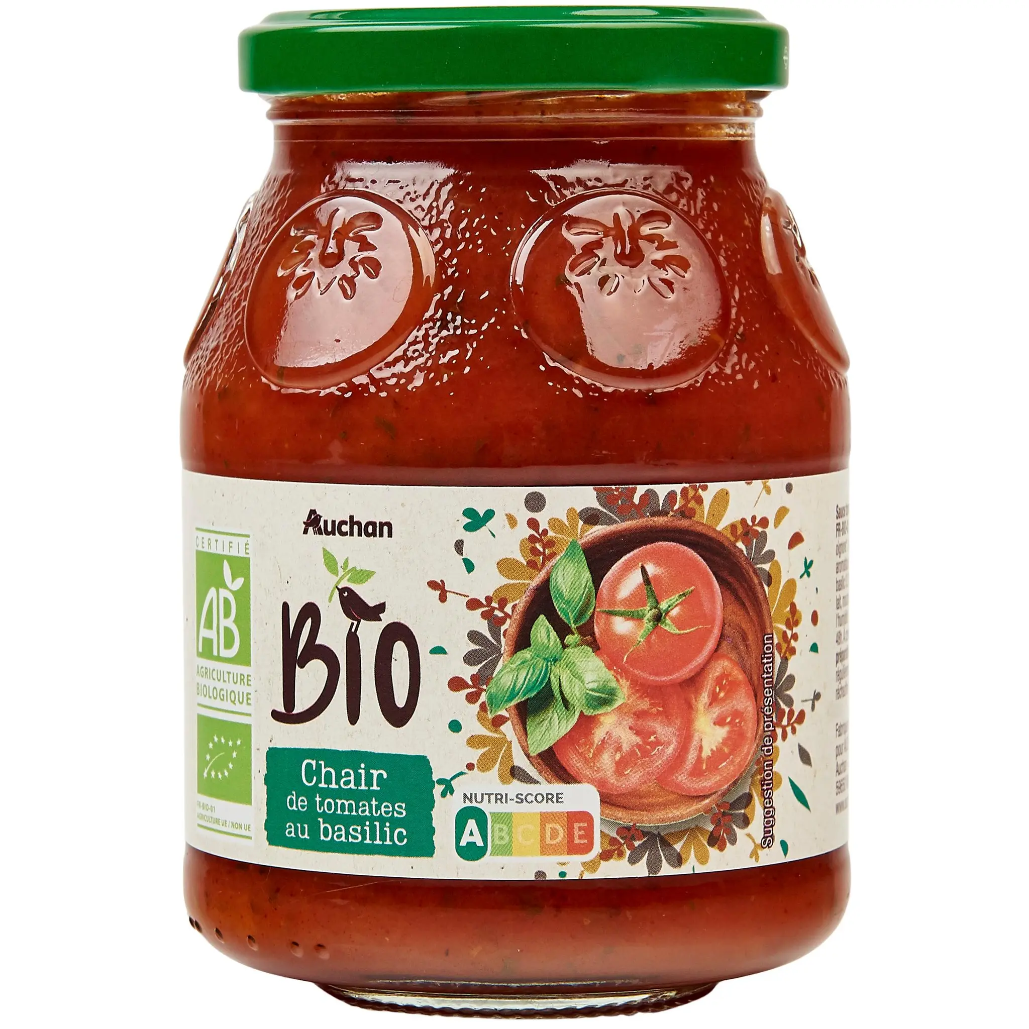 AUCHAN BIO Chair de tomates au basilic en bocal