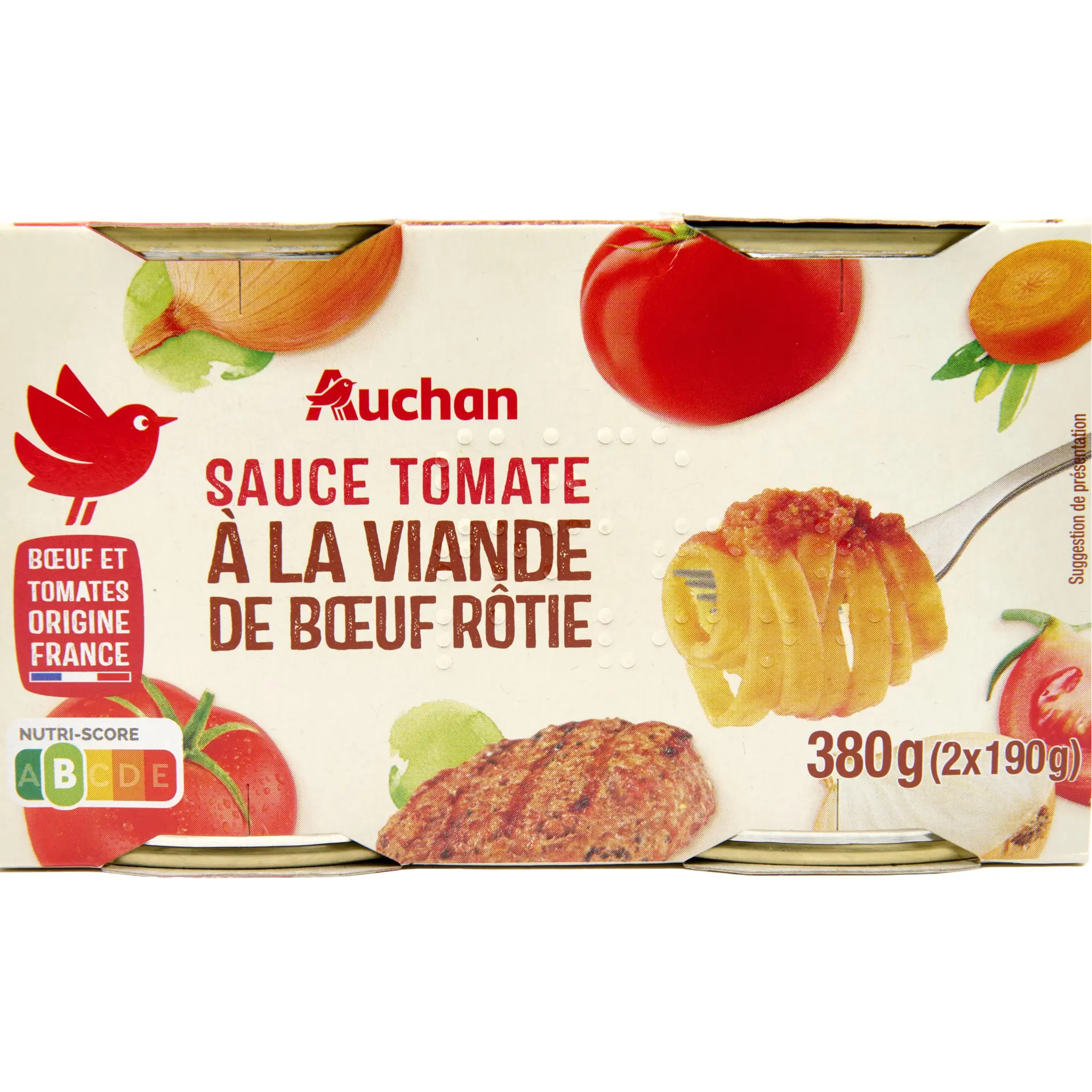 AUCHAN Sauce tomate à la viande de bœuf rôtie origine France