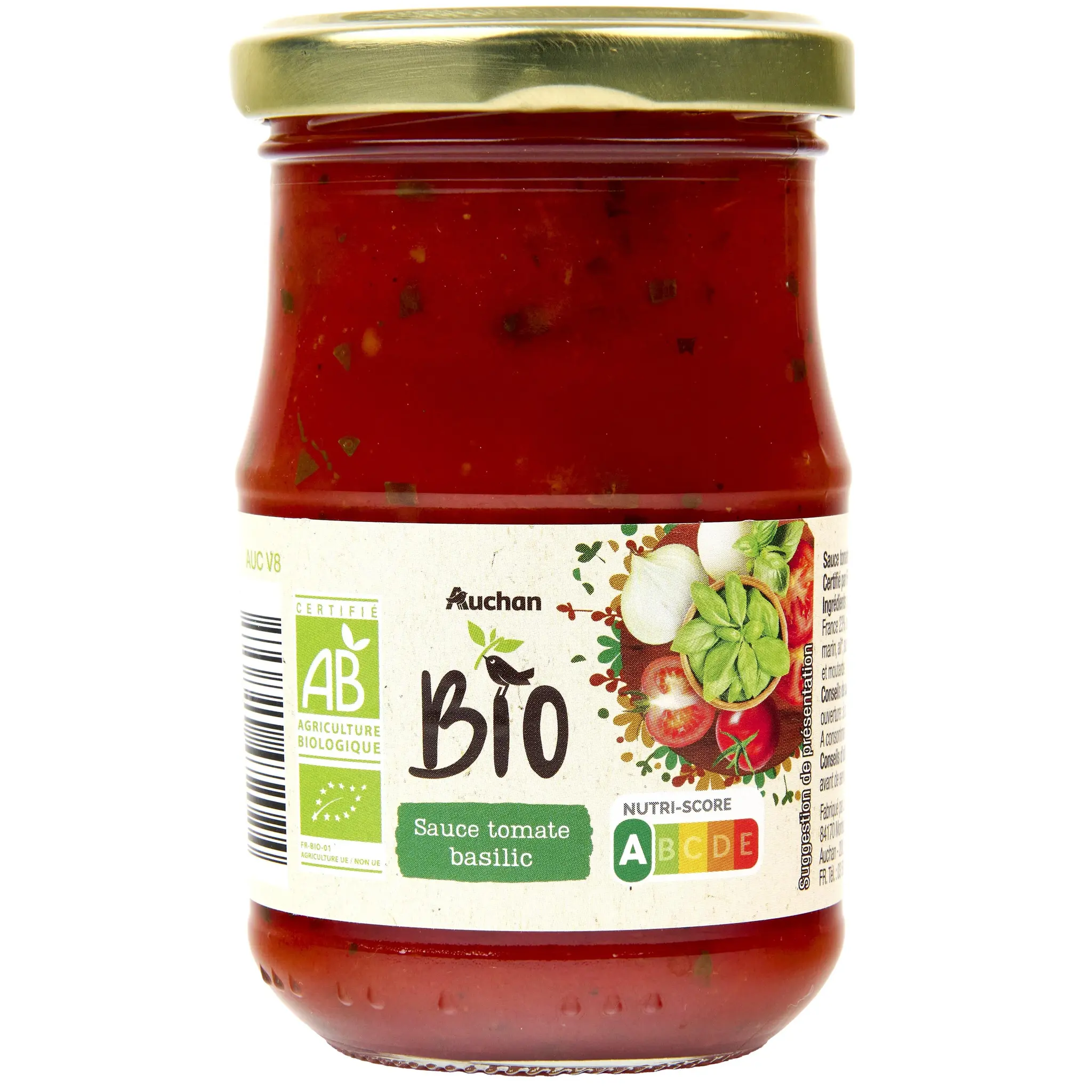 AUCHAN BIO Sauce tomate au basilic en bocal