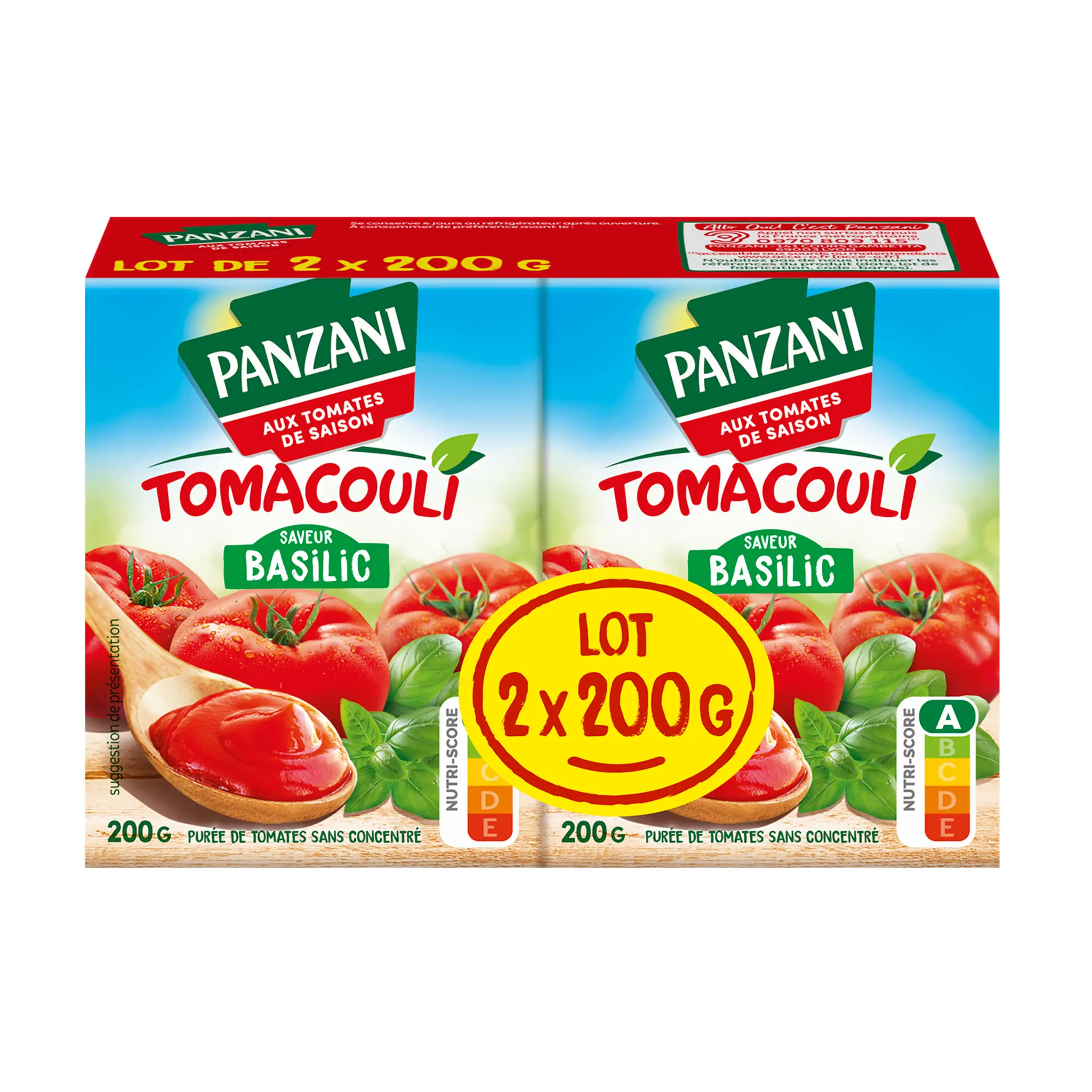 PANZANI Tomacouli purée de tomates fraîches saveur basilic en brique