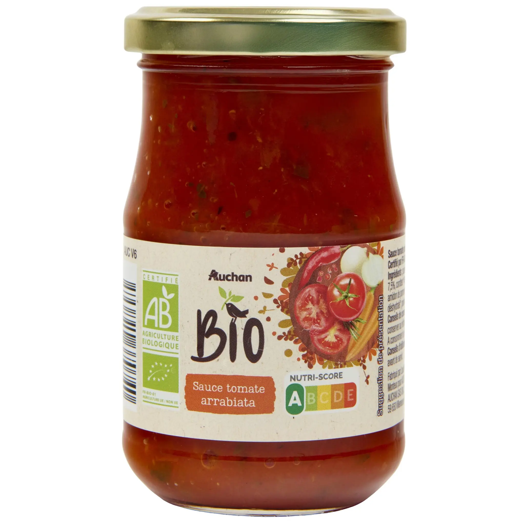 AUCHAN BIO Sauce tomate arrabiata, en bocal