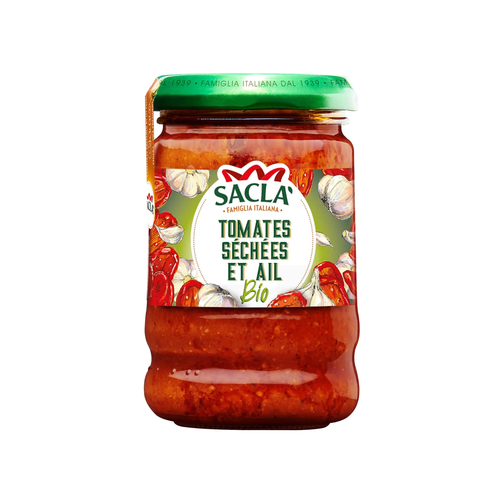 SACLA Sauce bio aux tomates séchées et ail sans gluten en bocal