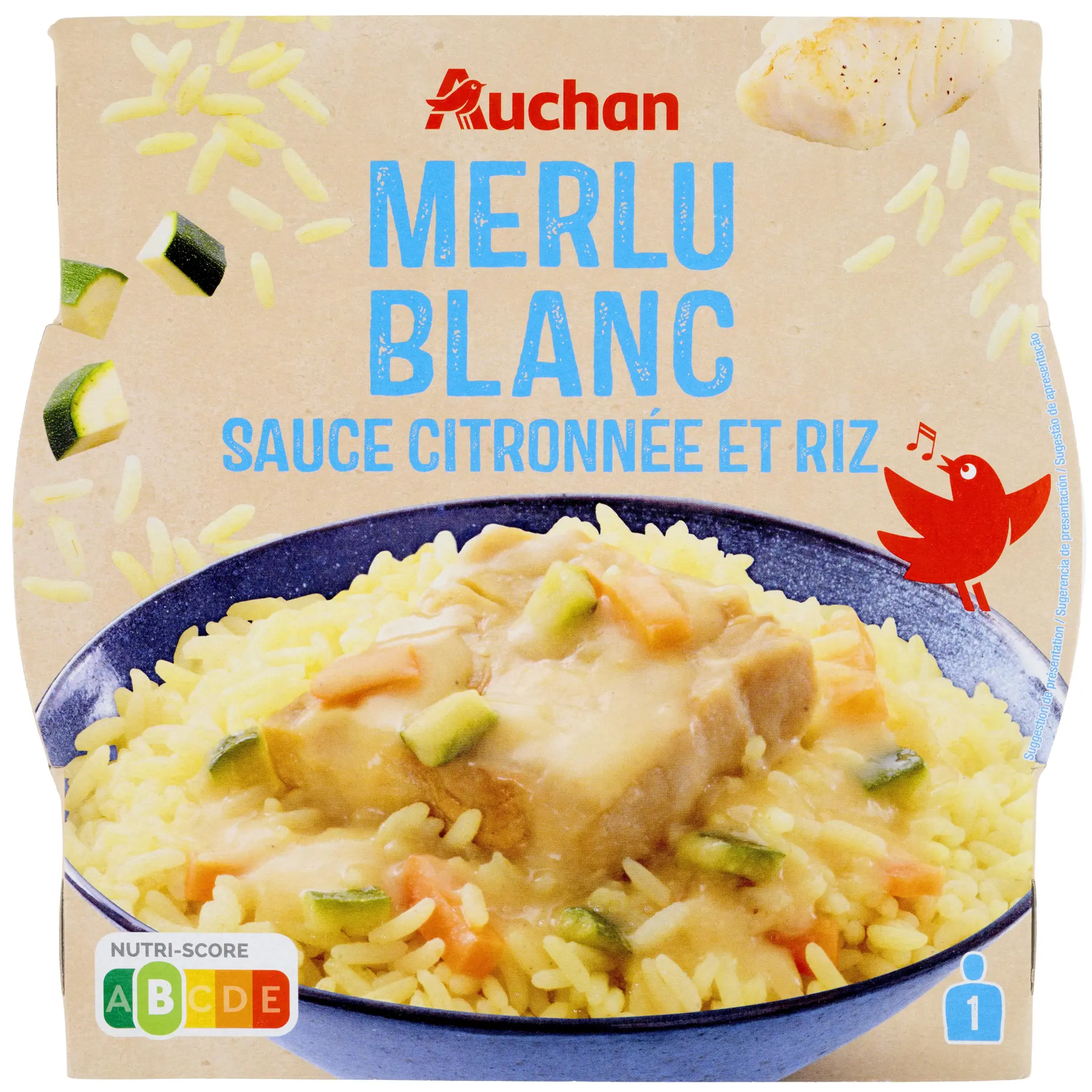 AUCHAN Merlu blanc sauce citronnée et riz prêt en 3 min