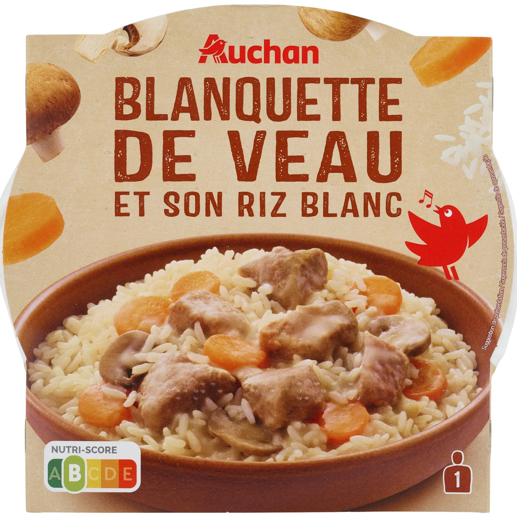 AUCHAN Blanquette de veau et riz prêt en 2min micro ondes