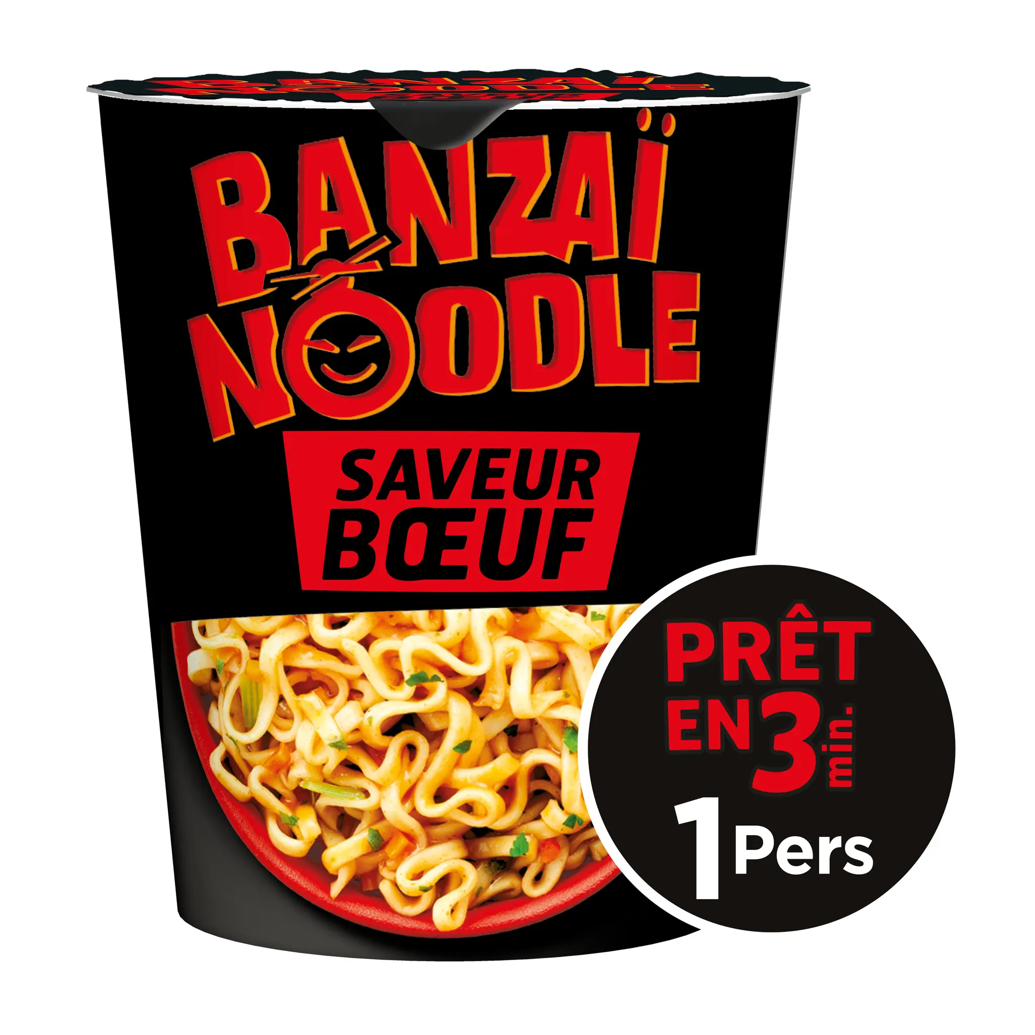 BANZAÏ NOODLE Cup nouilles saveur boeuf prêt en 3 minutes
