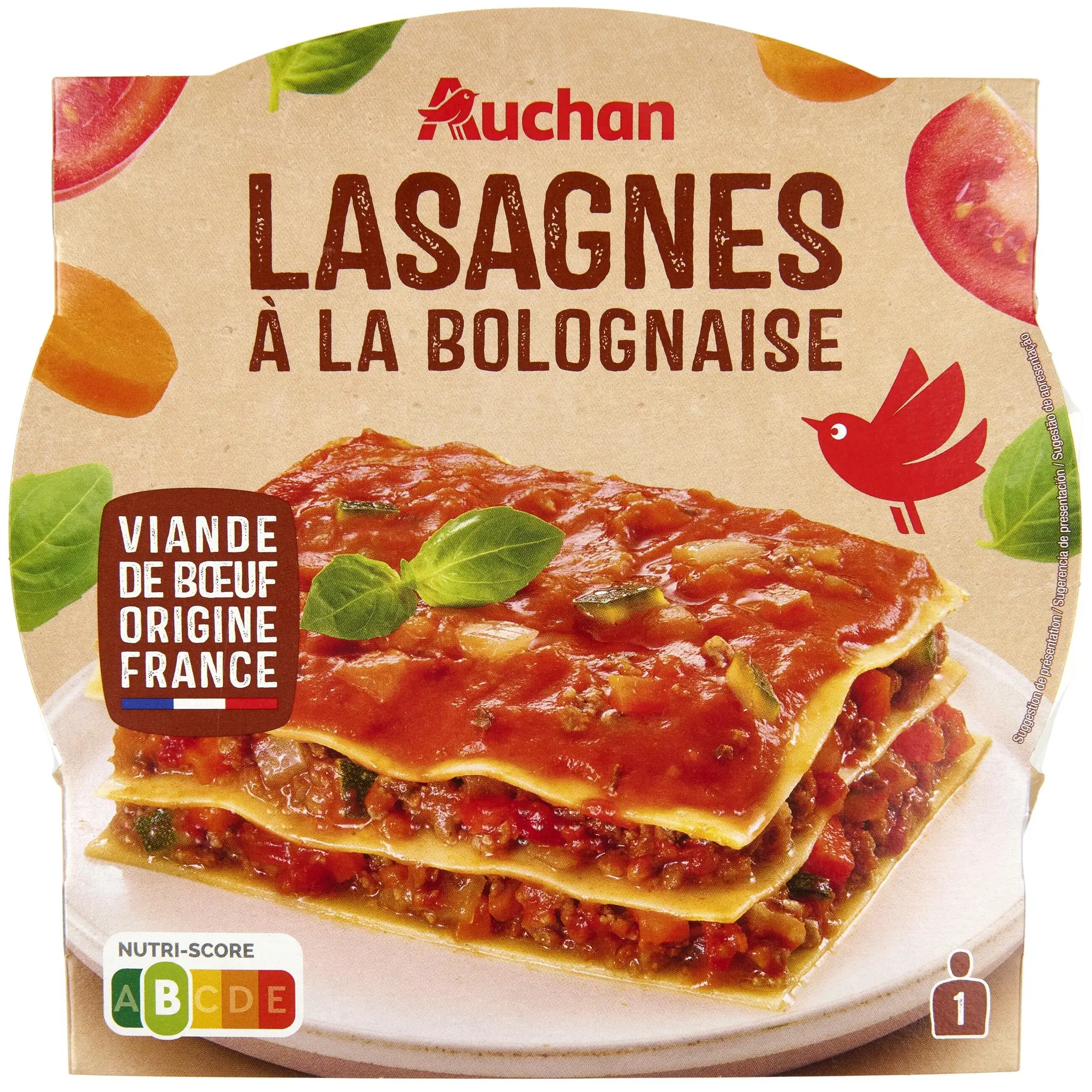 AUCHAN Lasagnes bolognaise barquette 3 min micro ondes