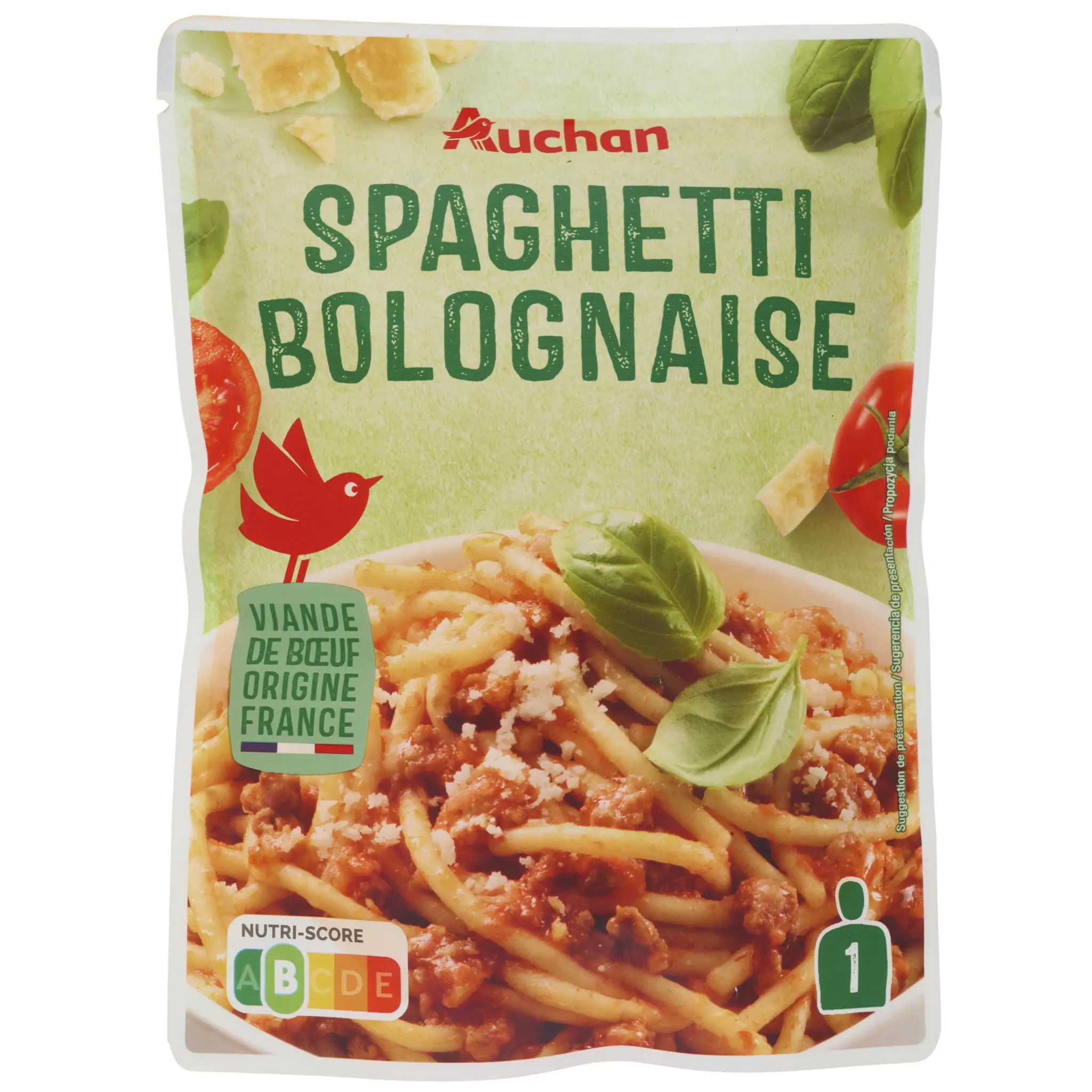 AUCHAN Spaghetti à la bolognaise sachet express prêt en 2 minutes