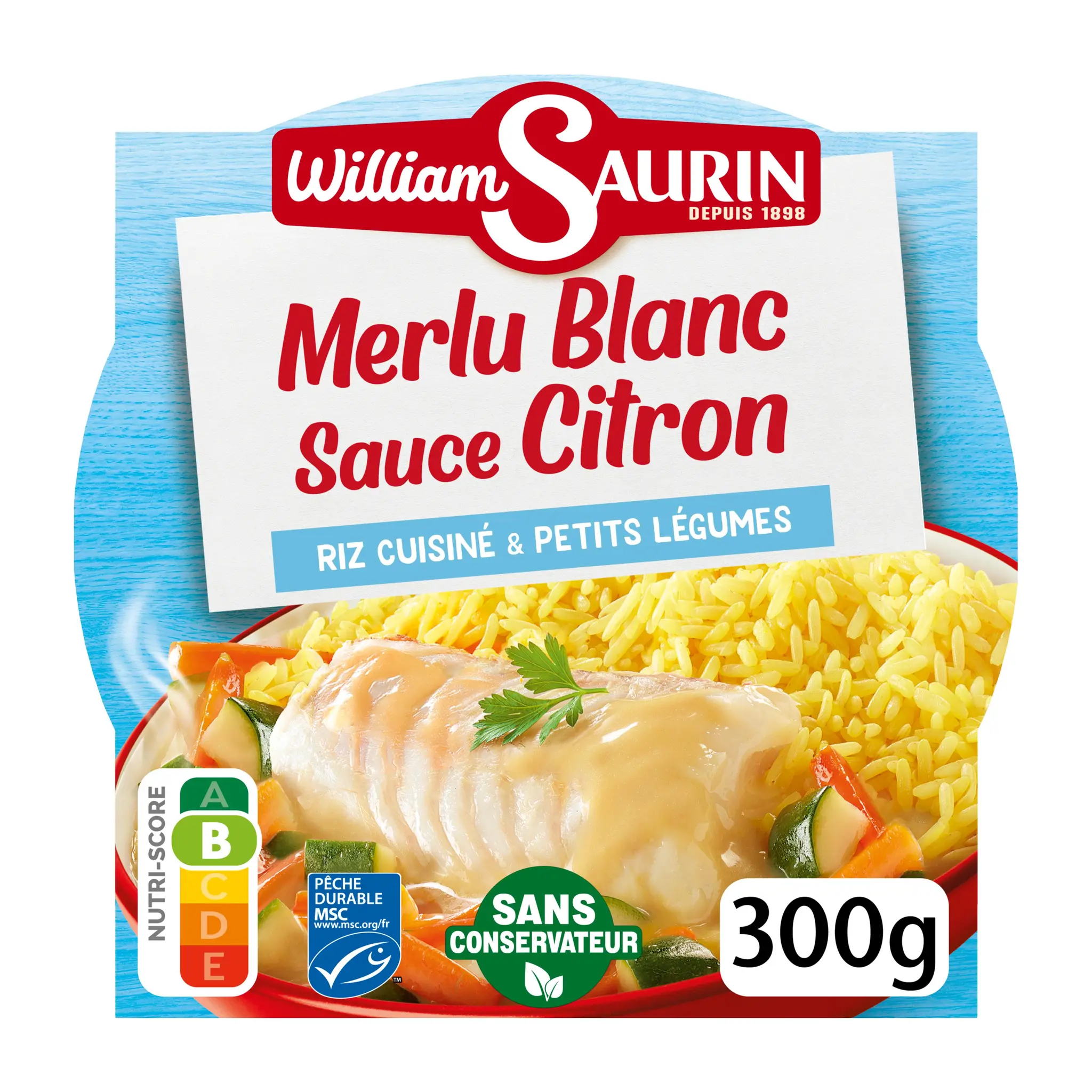 WILLIAM SAURIN Merlu blanc sauce citron riz cuisiné et petits légumes