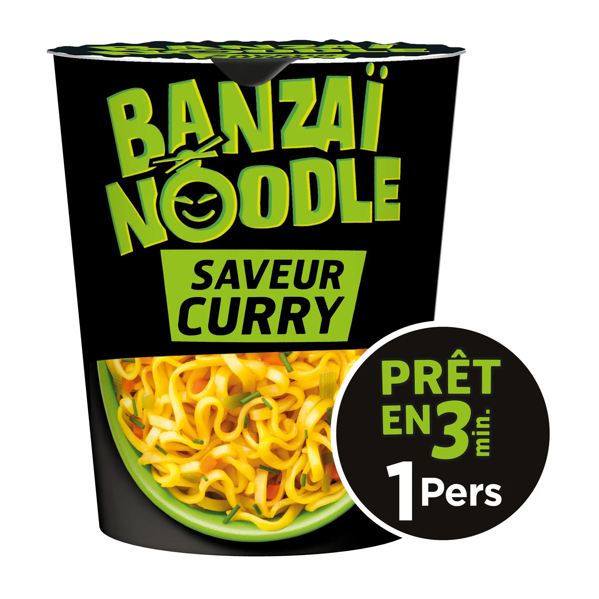 BANZAÏ NOODLE Cup nouilles saveur curry prêt en 3 minutes