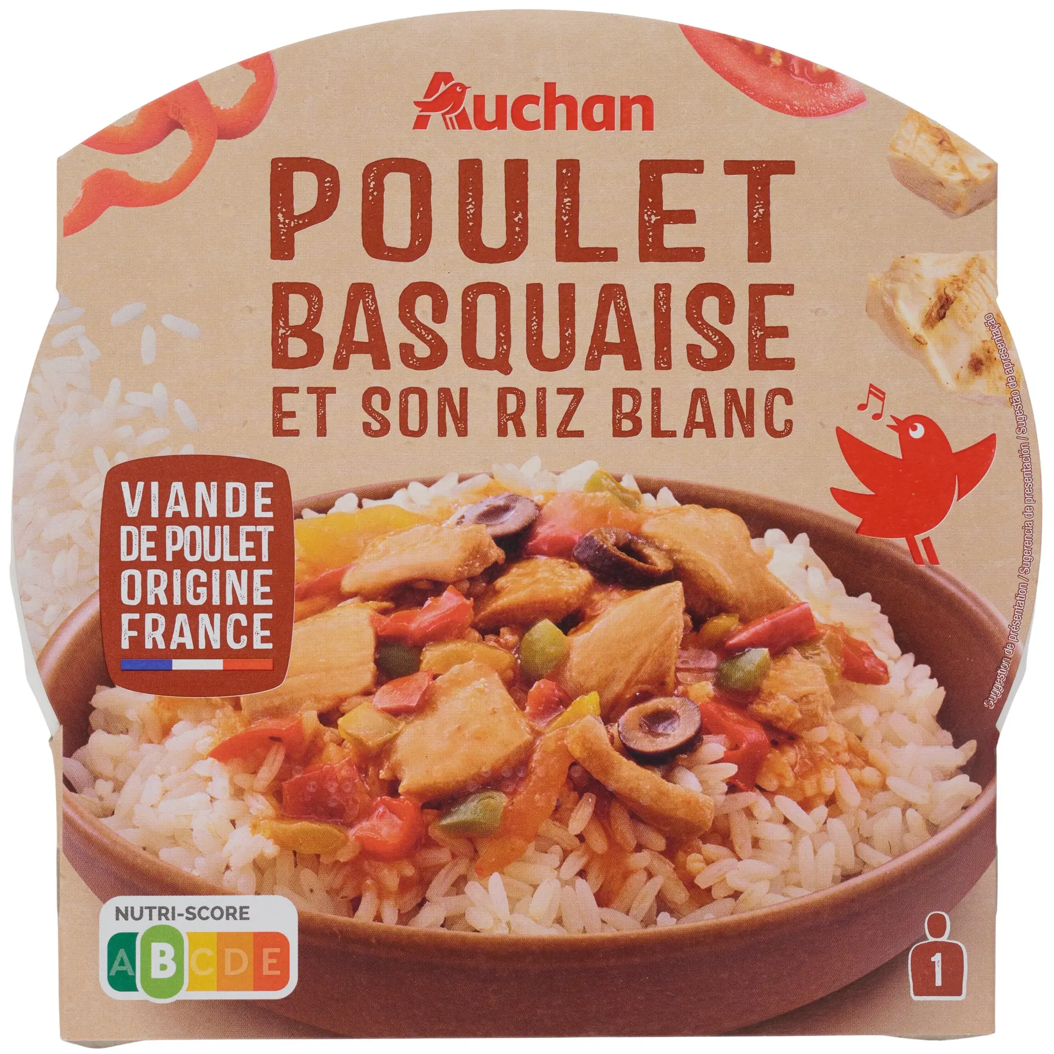 AUCHAN Poulet basquaise avec riz blanc