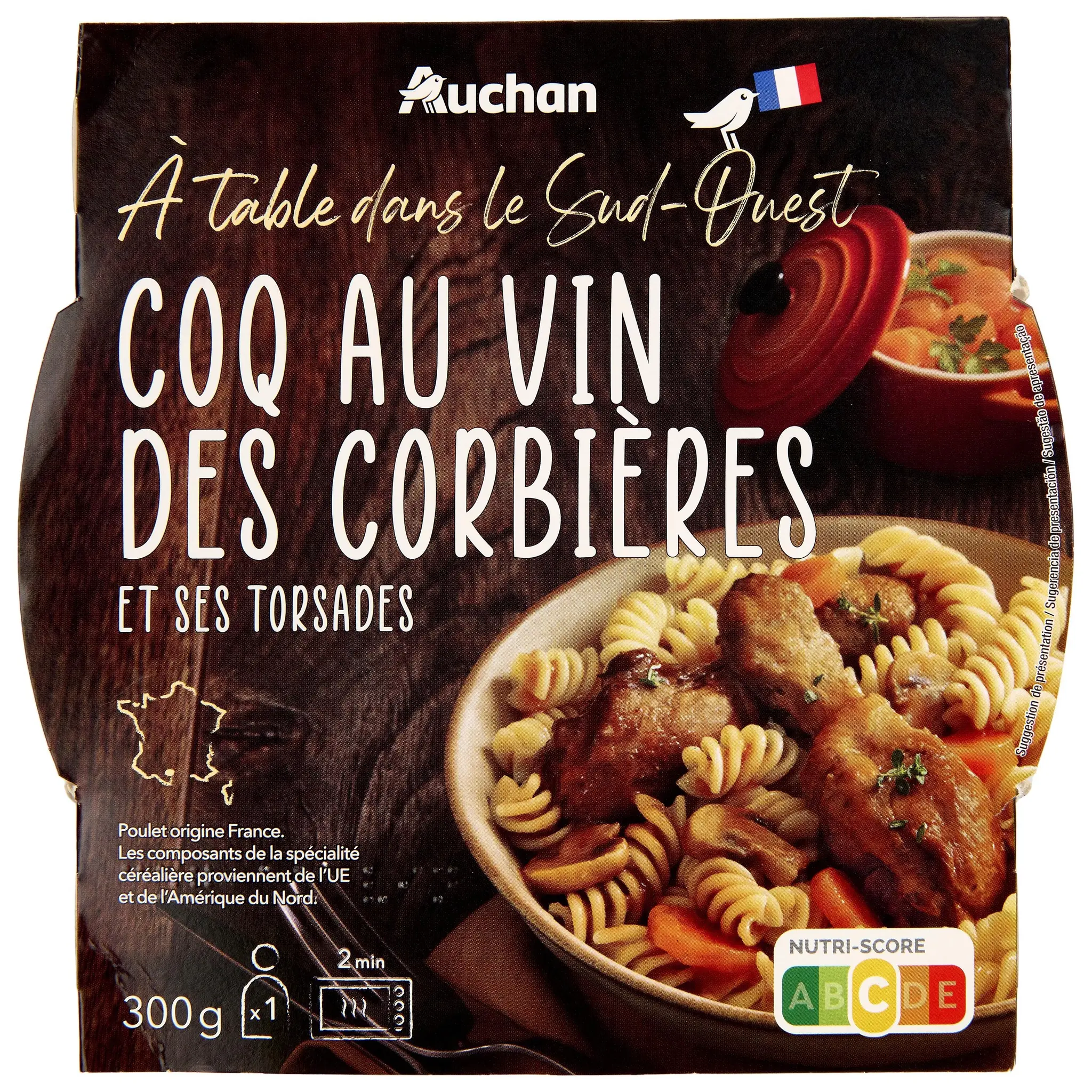 AUCHAN Coq au vin des corbières et ses torsades