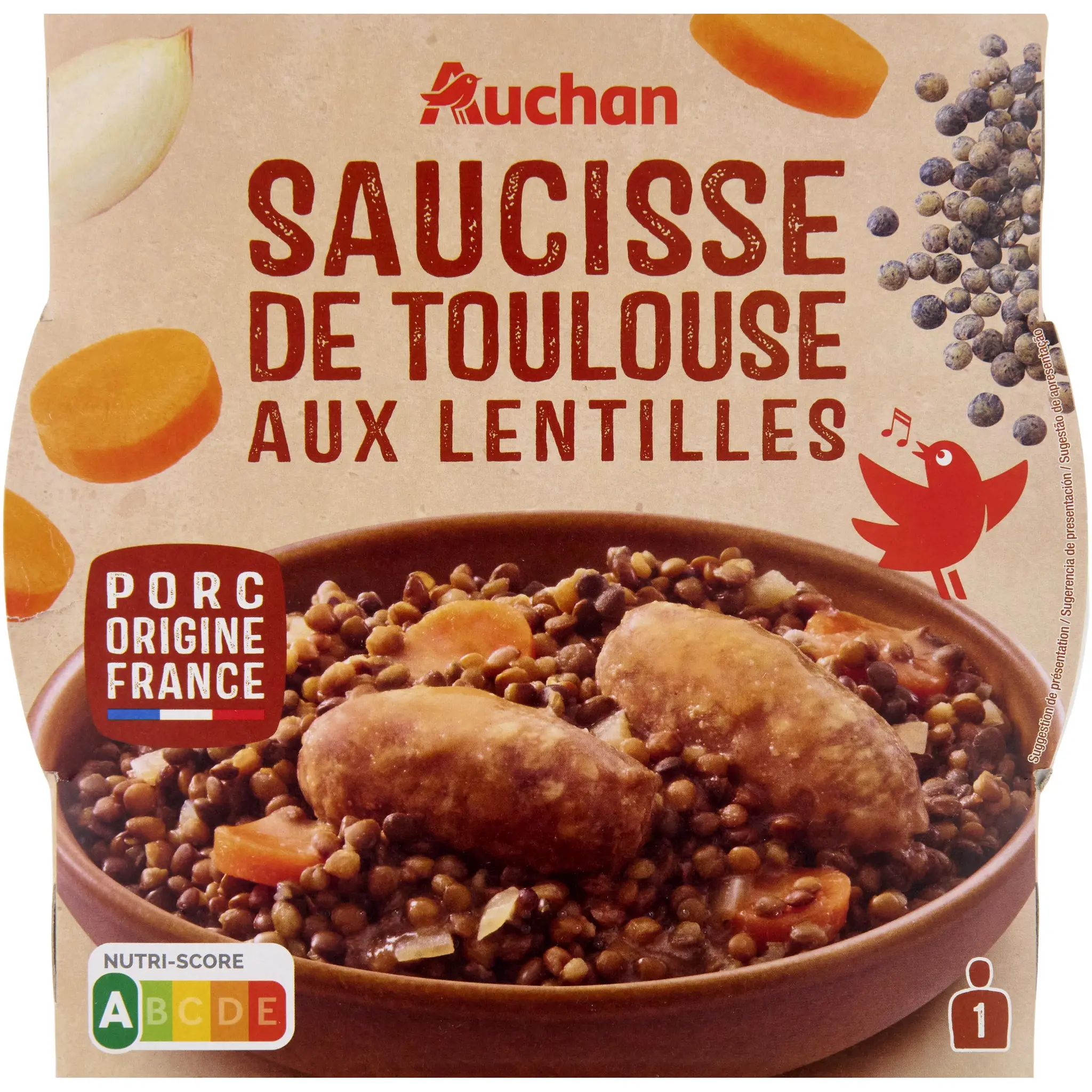 AUCHAN Saucisse de Toulouse aux lentilles