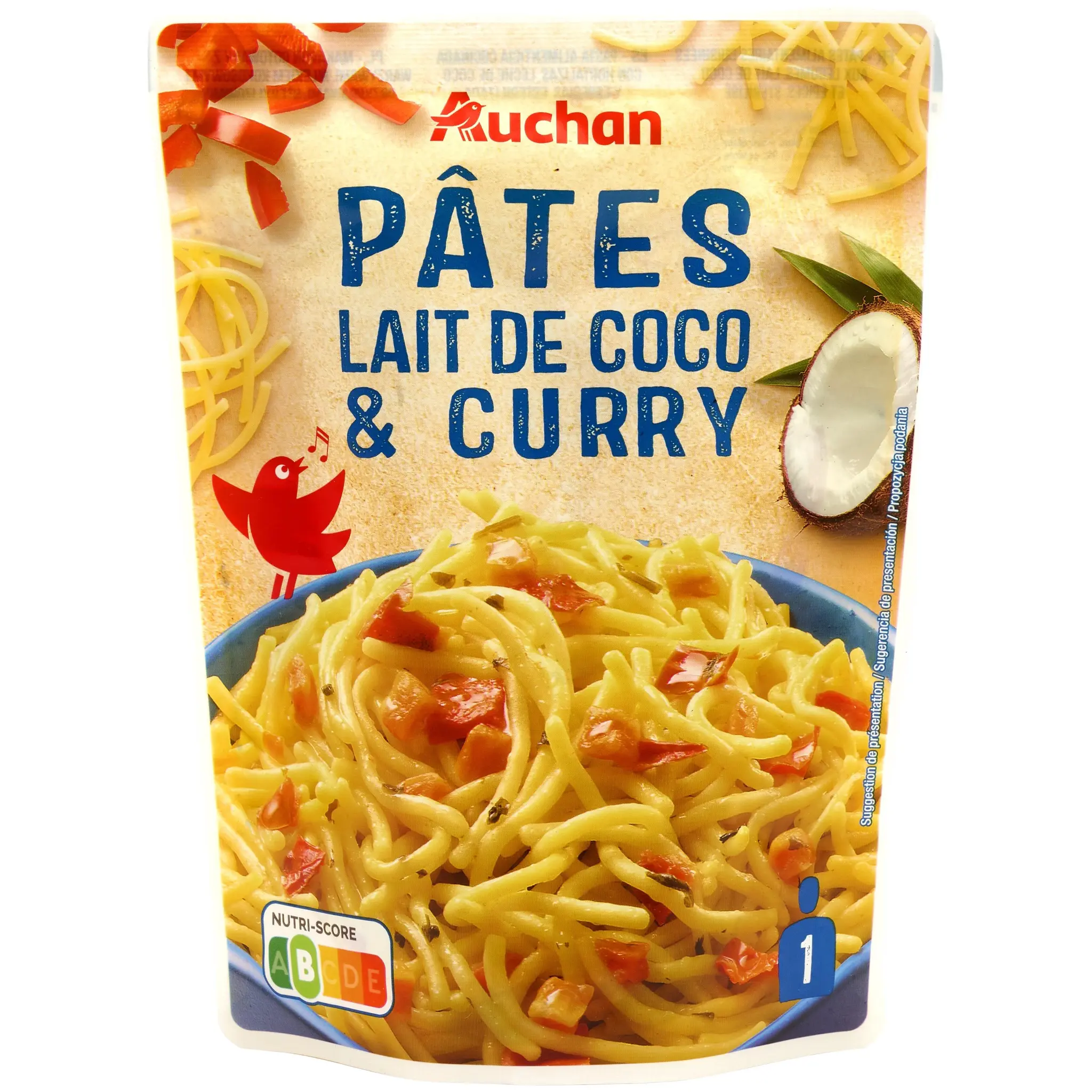 AUCHAN Pâtes au lait de coco et curry sachet