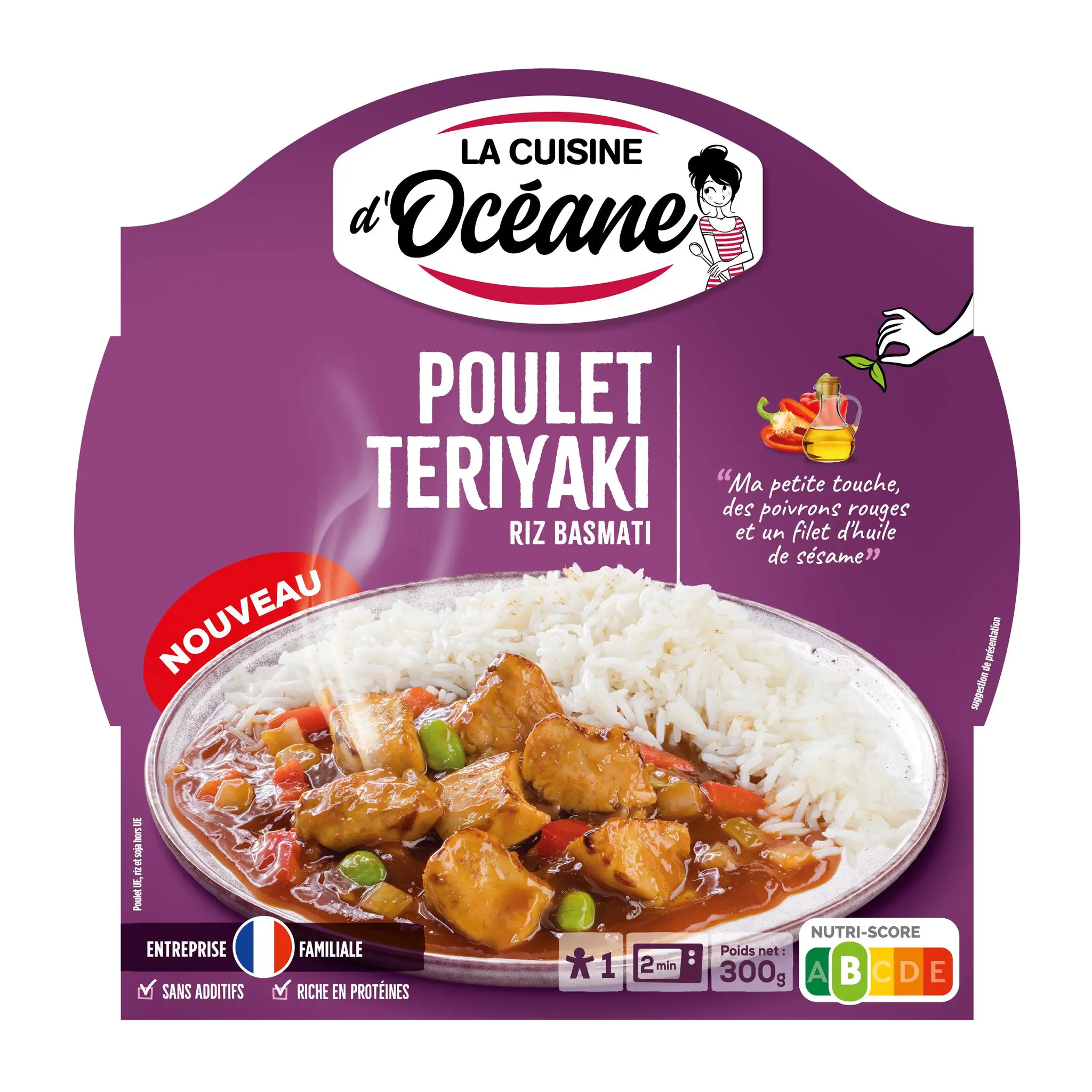 LA CUISINE D'OCEANE Poulet teriyaki riz basmati poivrons rouges graines de soja croquantes