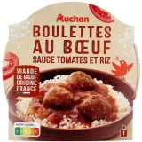 AUCHAN Boulettes au boeuf et sauce tomates et riz
