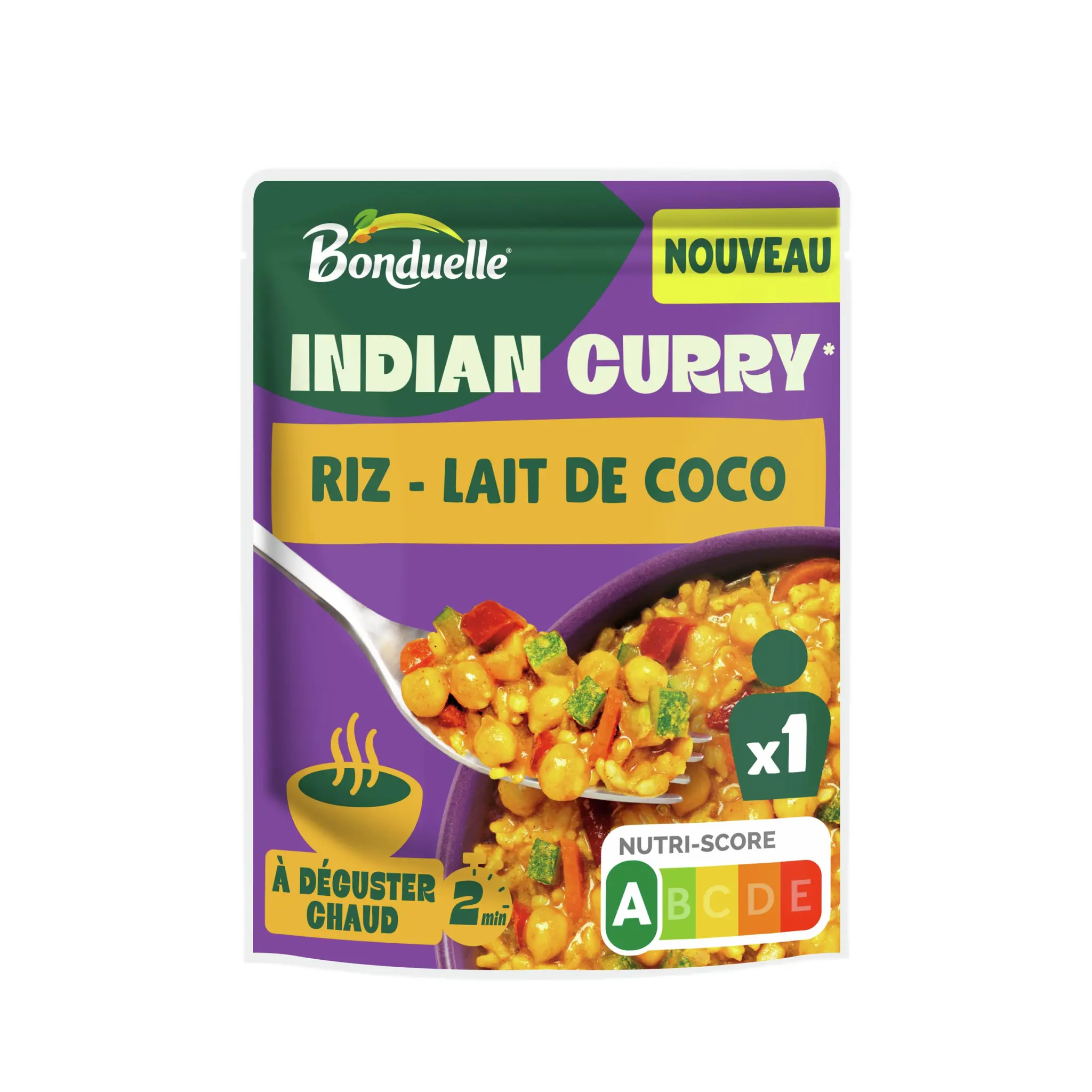 BONDUELLE Indian Curry riz curry de pois chiches au lait de coco sachet express