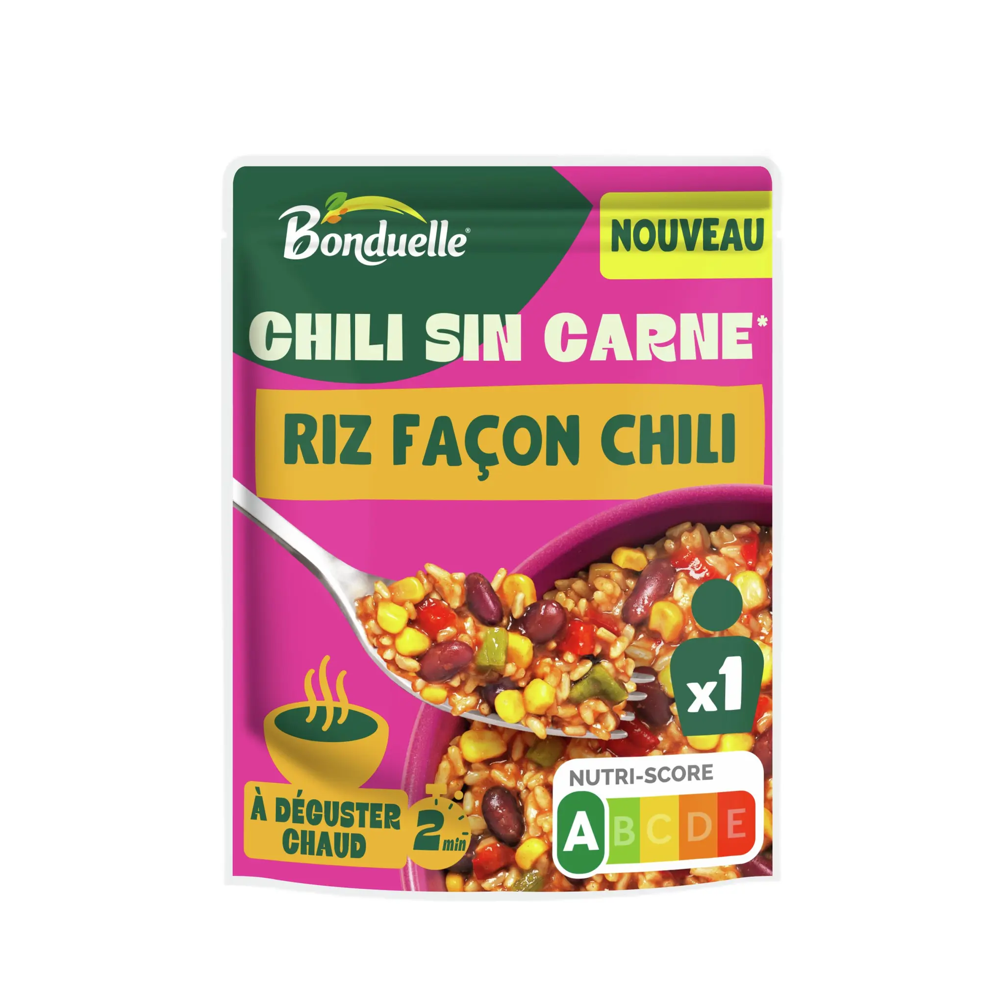 BONDUELLE Chili Sin Carne riz haricots rouges et maïs façon chili sachet express