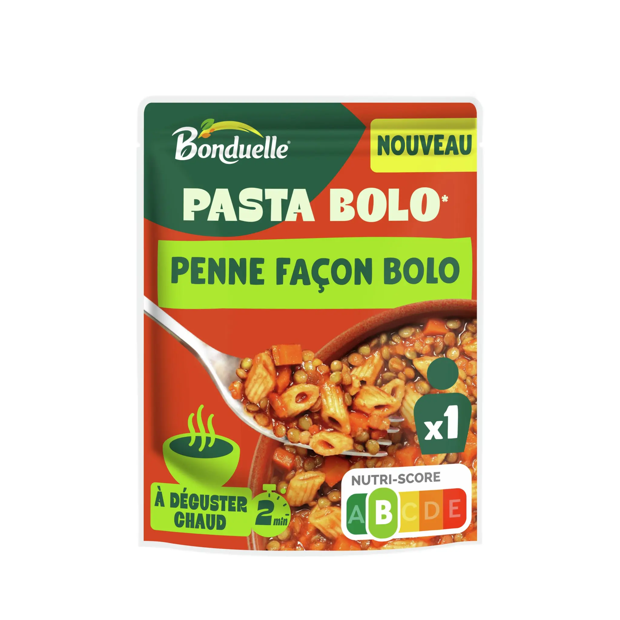 BONDUELLE Pasta Bolo penne lentilles et légumes cuisinés façon bolognaise sachet express