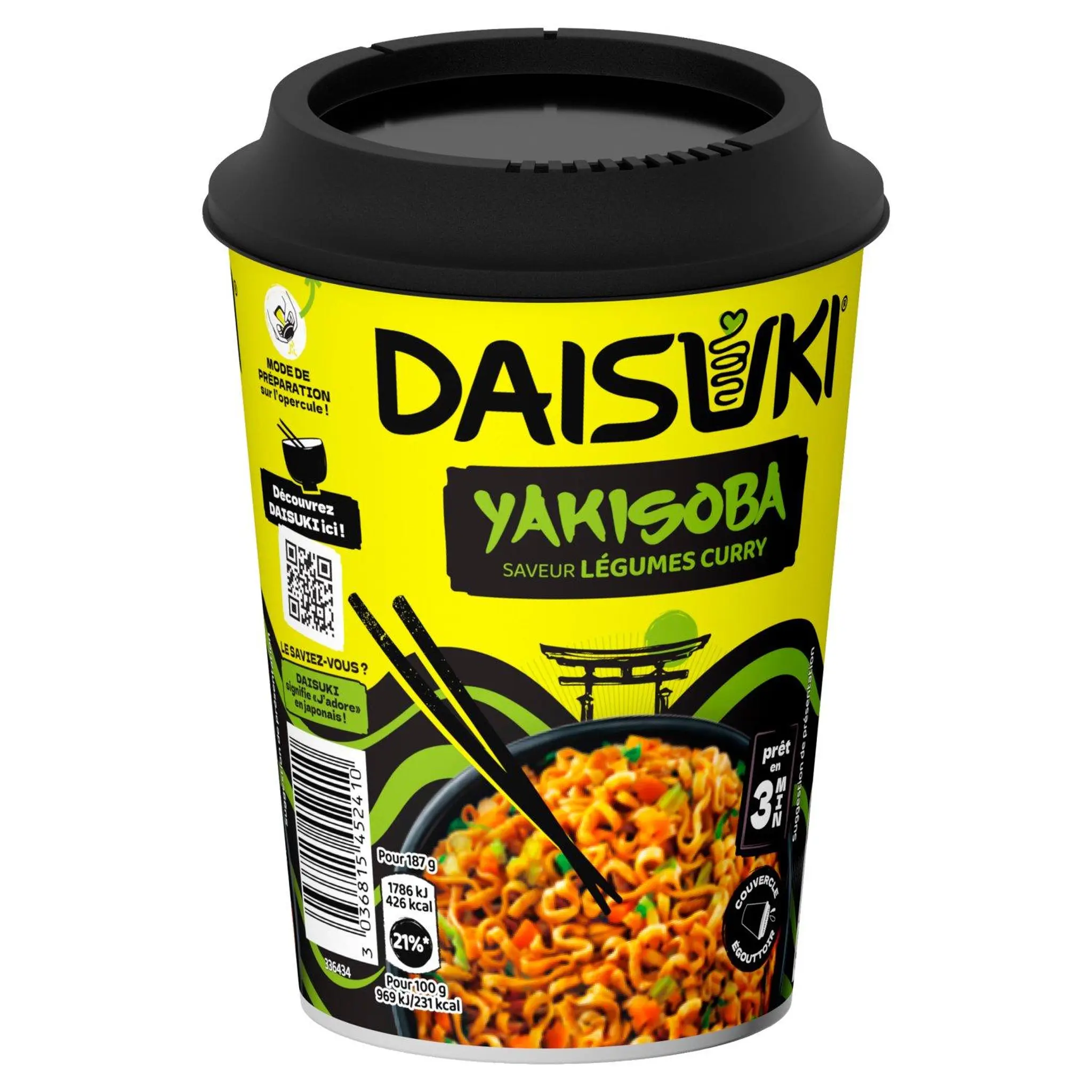 DAISUKI Cup nouilles instantanées yakisoba saveur légumes au curry