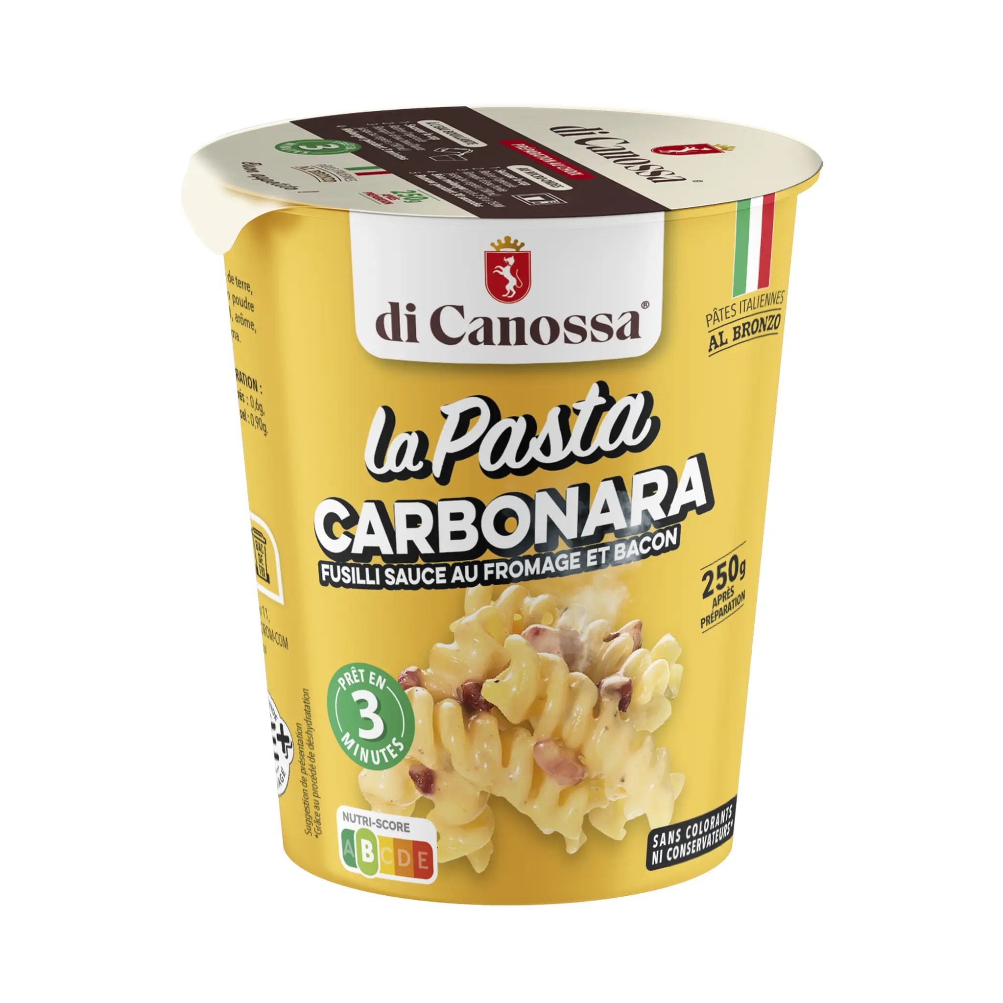 DI CANOSSA Cup Fusilli Carbonara sauce au fromage et bacon