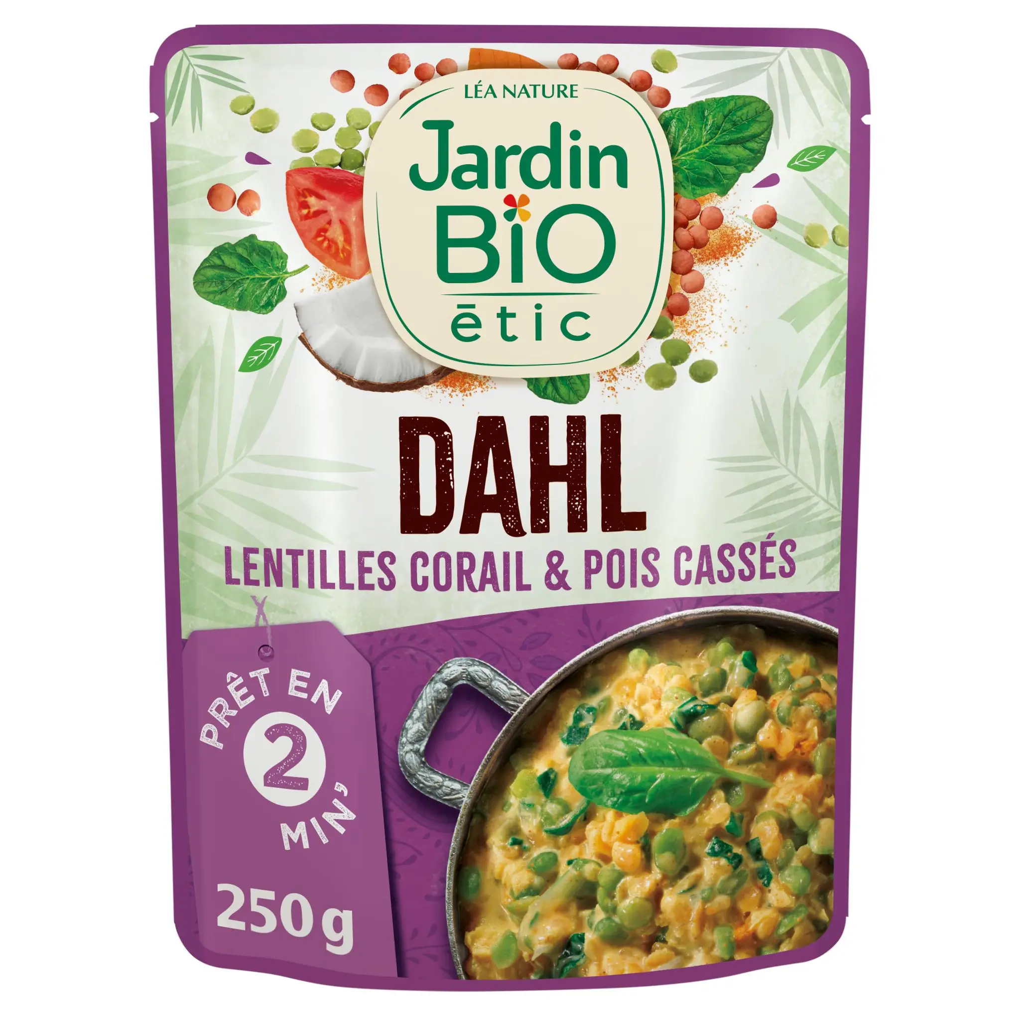 JARDIN BIO ETIC Dahl de lentilles corail et pois cassés sachet express