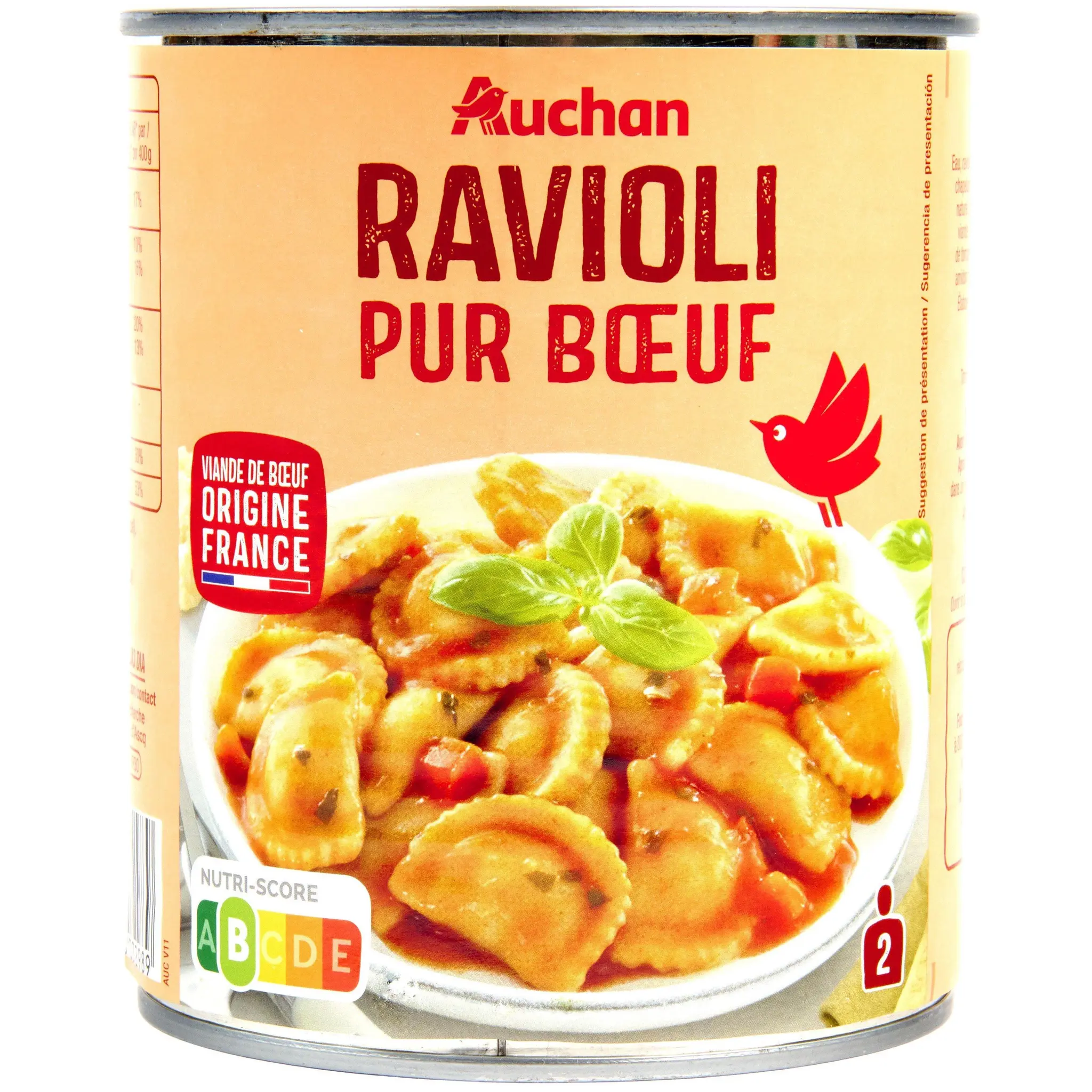 AUCHAN Ravioli pur bœuf viande bovine origine France