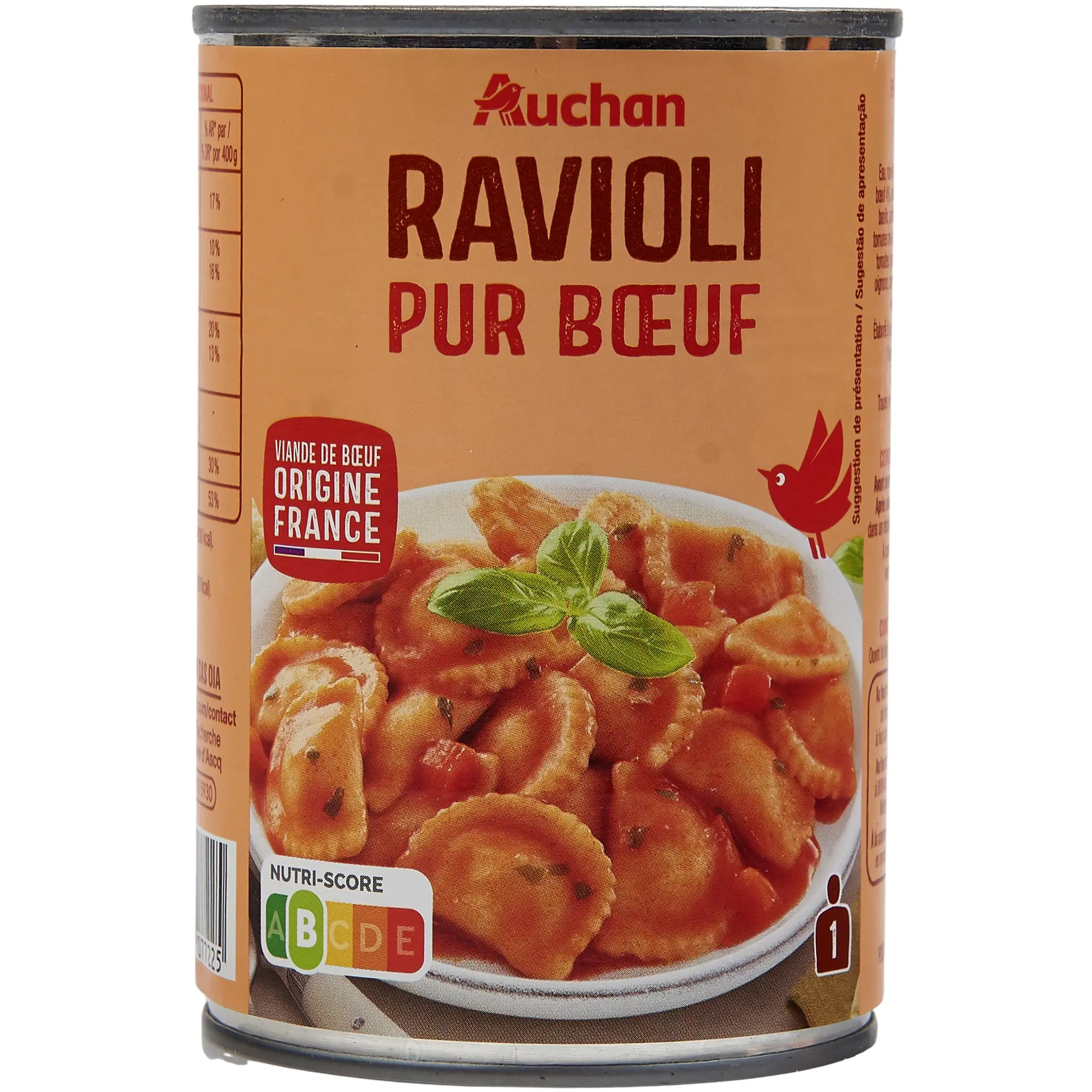 AUCHAN Ravioli pur bœuf viande bovine origine France
