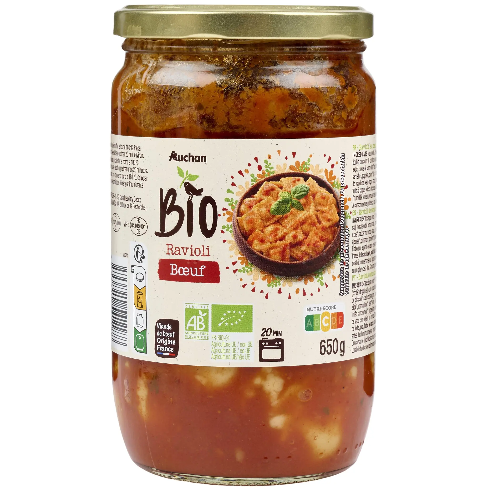 AUCHAN BIO Ravioli au boeuf