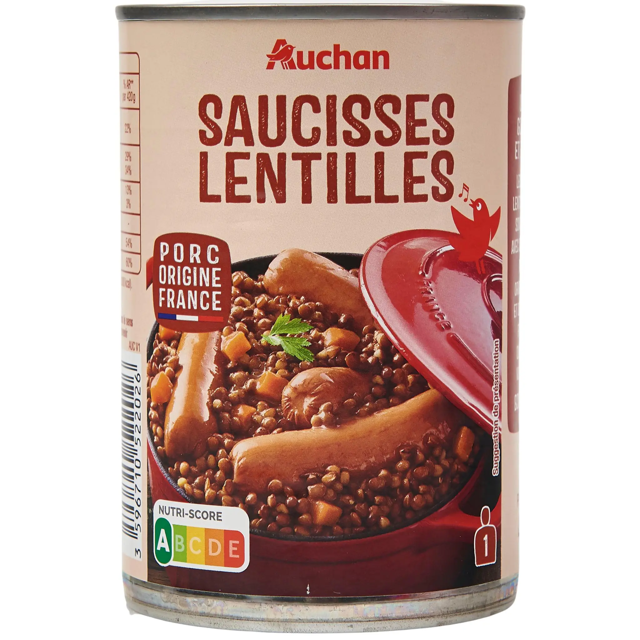 AUCHAN Saucisses aux lentilles