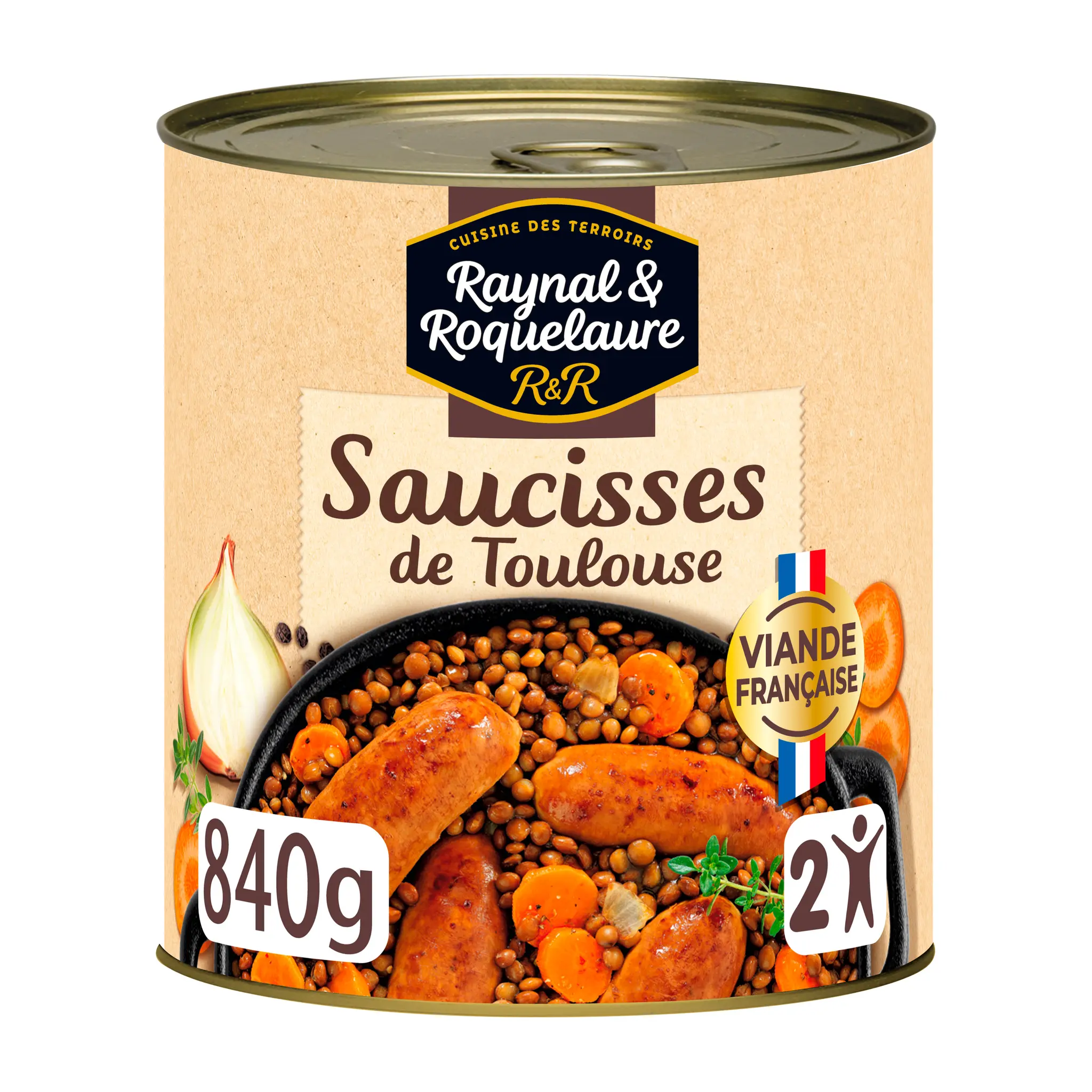 RAYNAL ET ROQUELAURE Saucisses de Toulouse et lentilles cuisinées en conserve