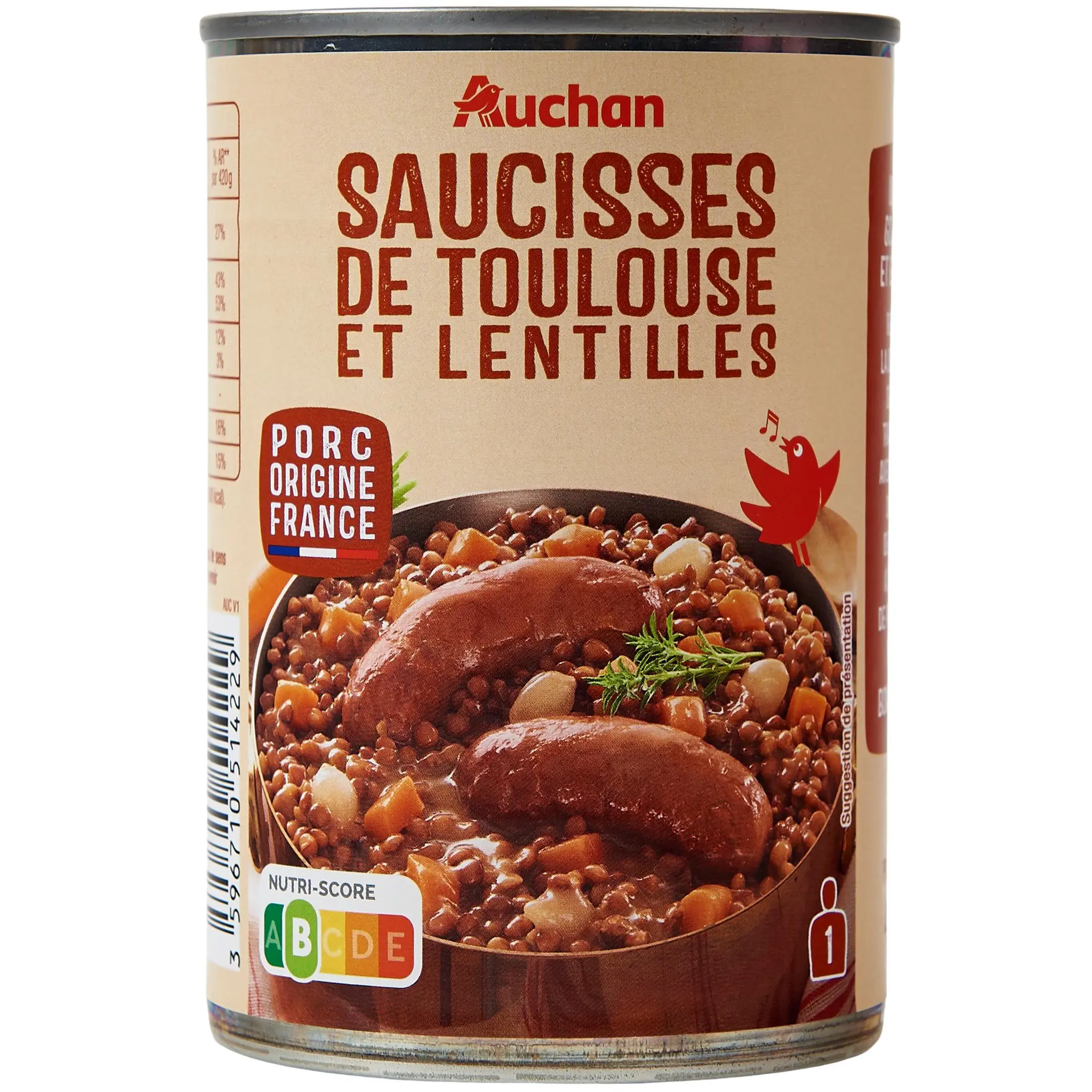 AUCHAN Saucisses de Toulouse et lentilles