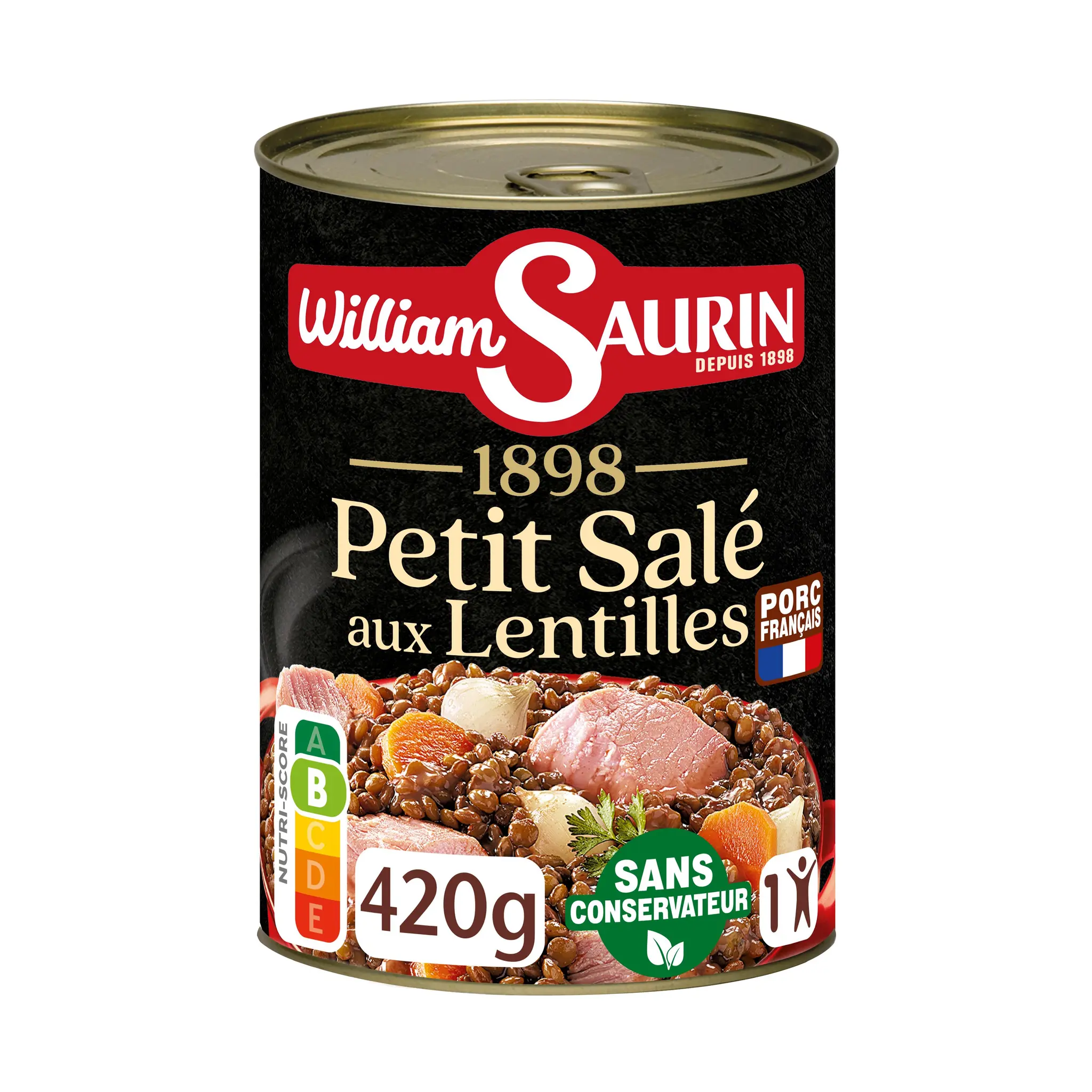WILLIAM SAURIN Petit salé aux lentilles sans colorant sans exhausteur de goût