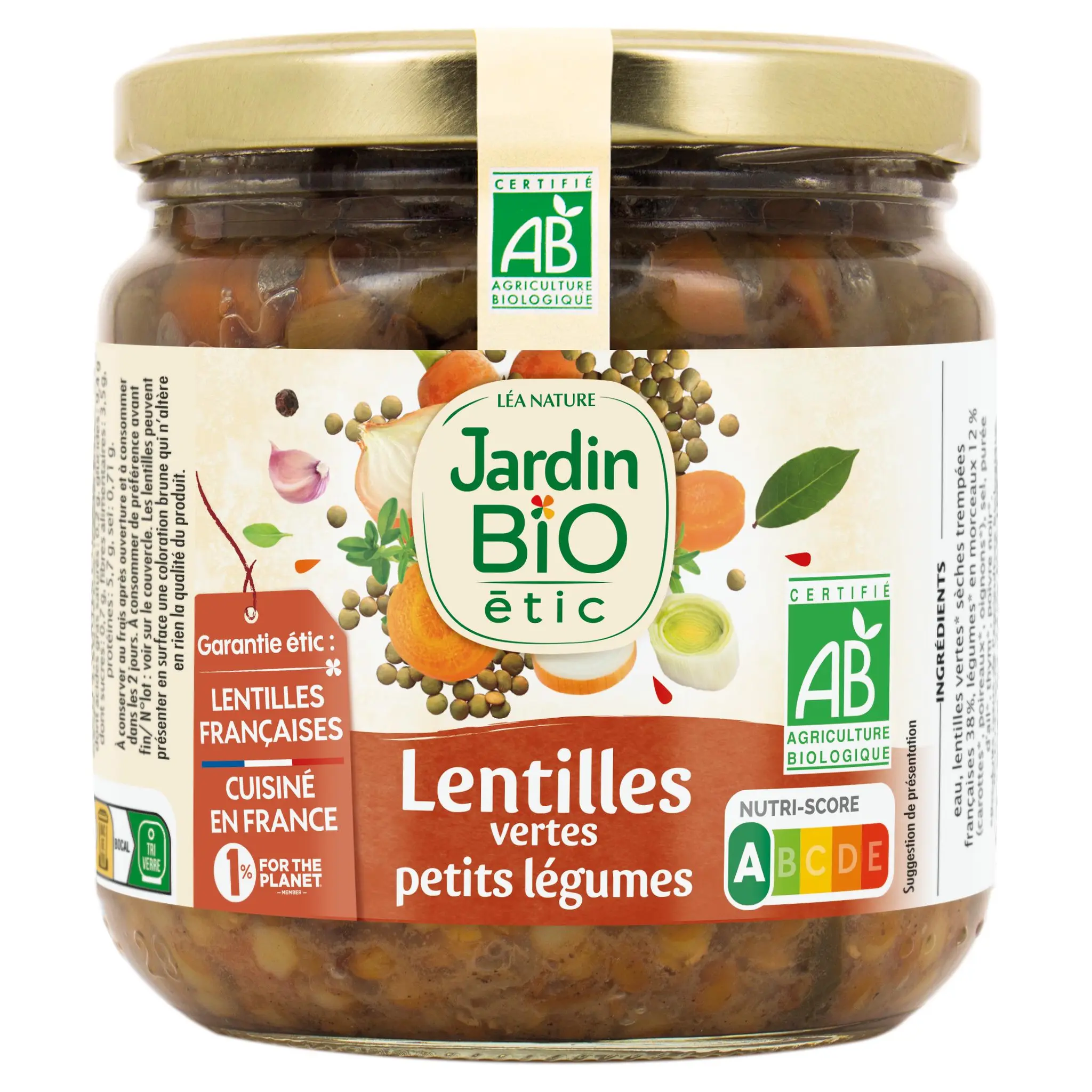 JARDIN BIO ETIC Lentilles vertes cuisinées aux petits légumes bio en bocal
