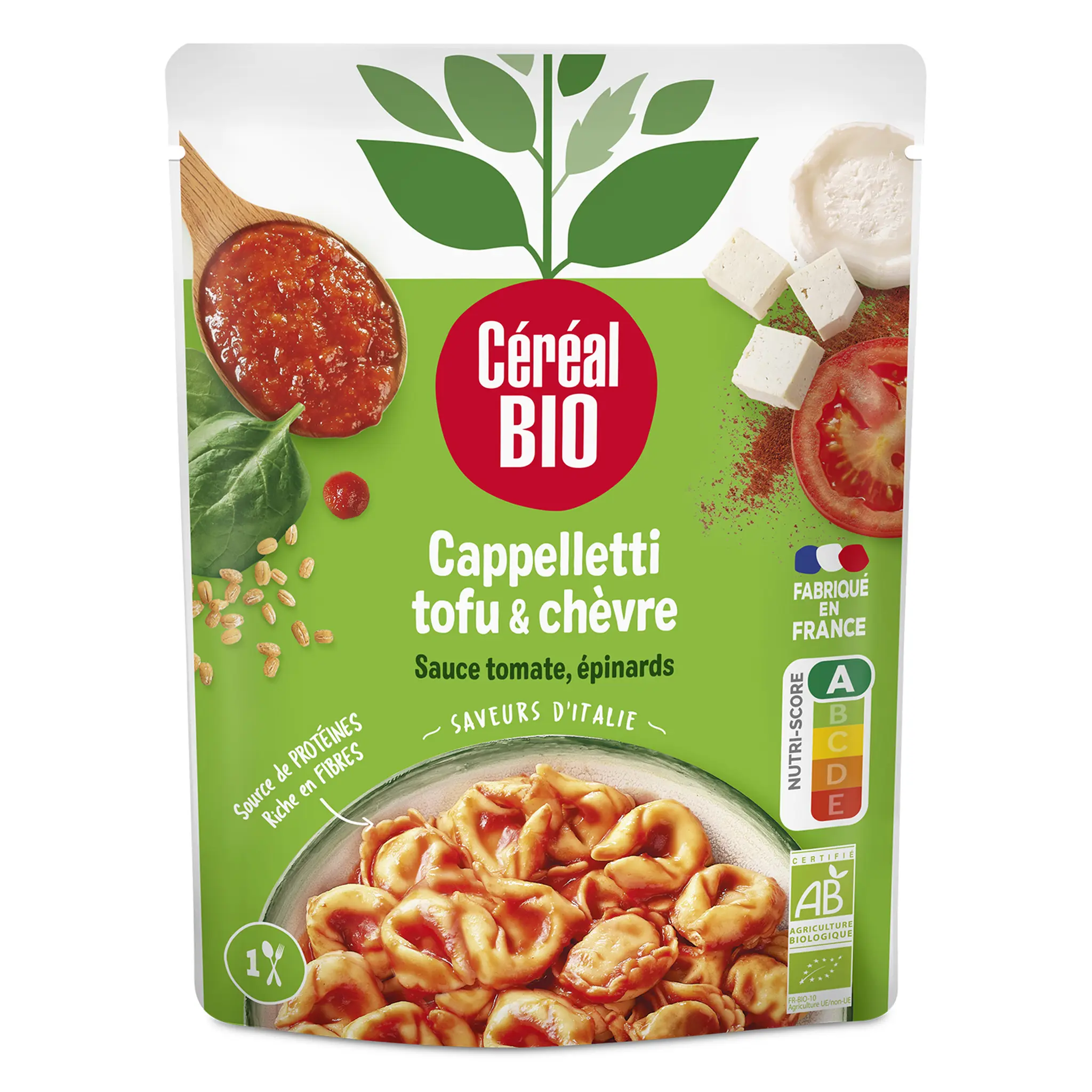 CÉRÉAL BIO Cappelletti tofu épinards chèvre sauce tomate sachet express