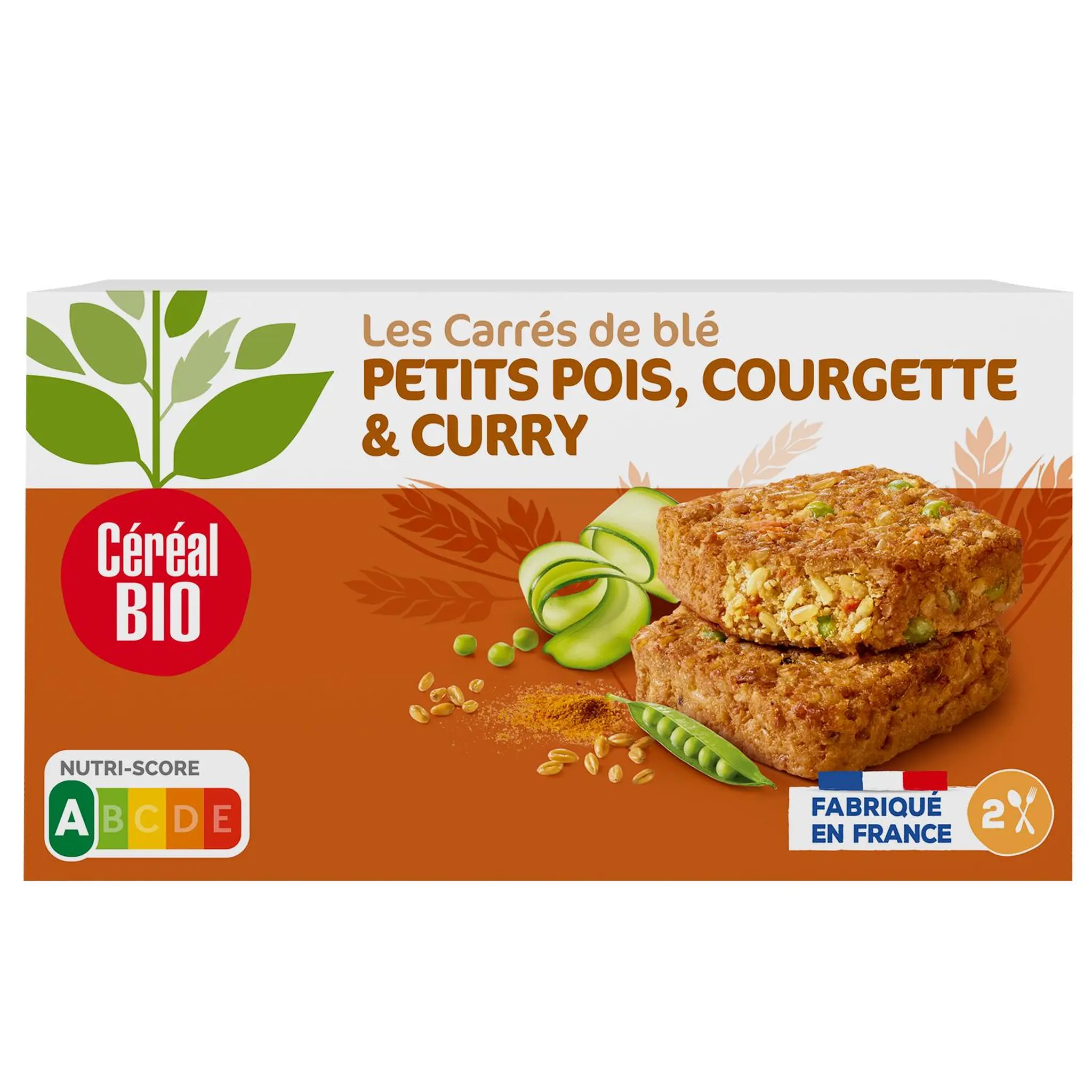 CÉRÉAL BIO Tendres carrés de blé petits pois courgette curry