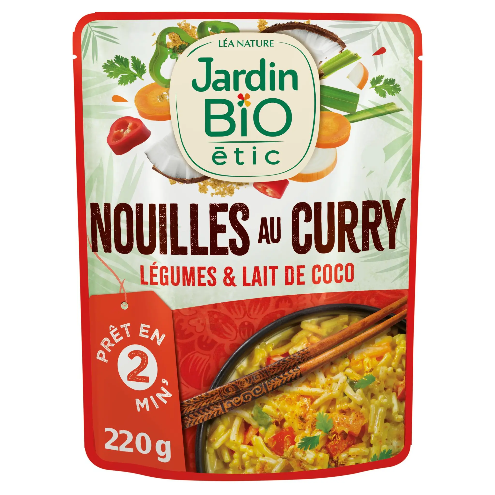 JARDIN BIO Nouilles au curry et légumes au lait de coco sachet express