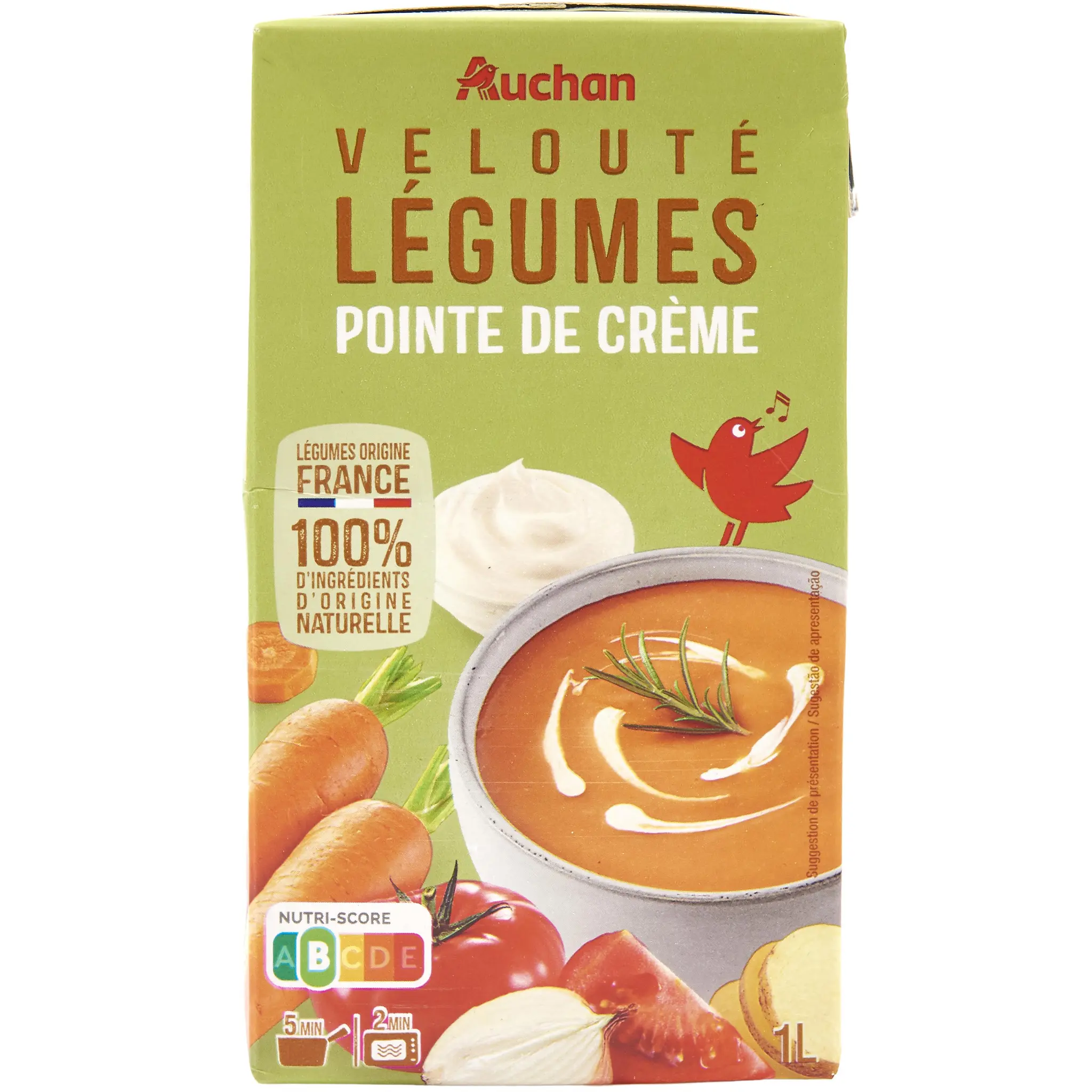 AUCHAN Soupe veloutée de légumes pointe de crème