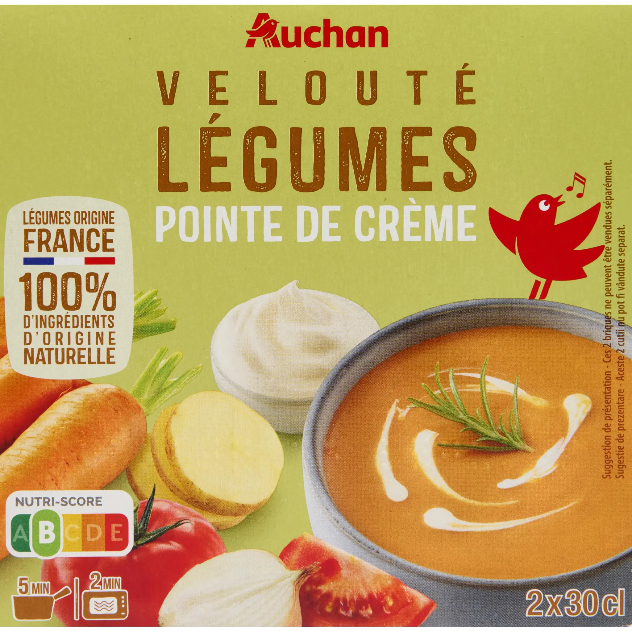 AUCHAN Soupe veloutée de légumes pointe de crème