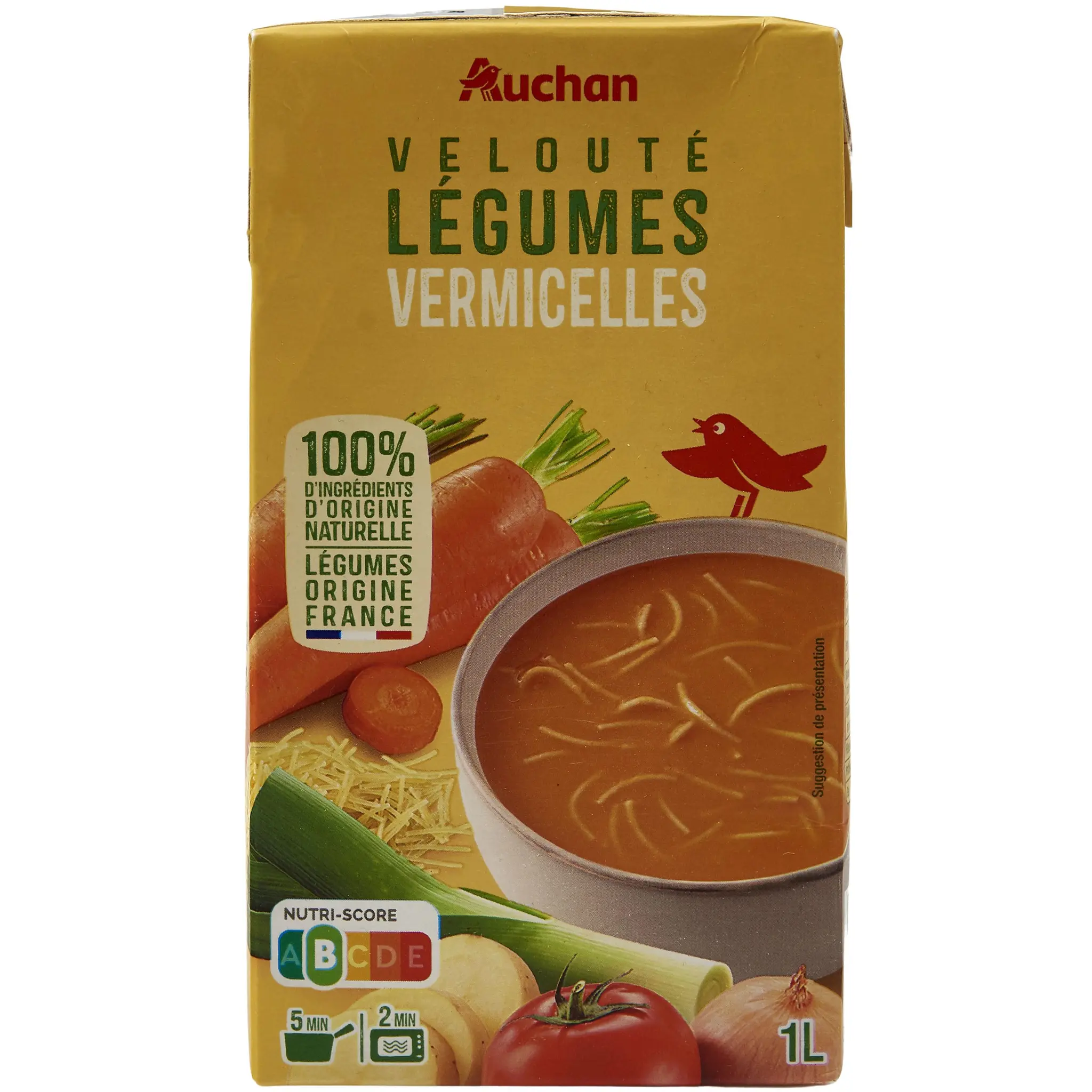 AUCHAN Soupe veloutée de légumes vermicelles