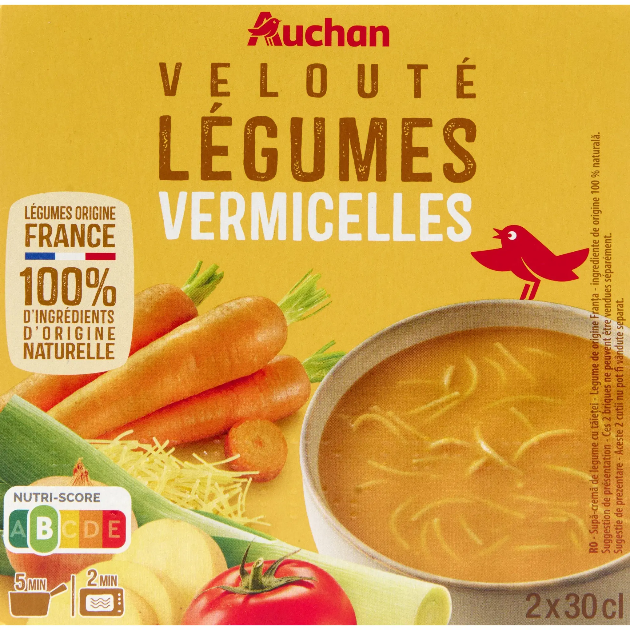 AUCHAN Soupe veloutée de légumes vermicelles