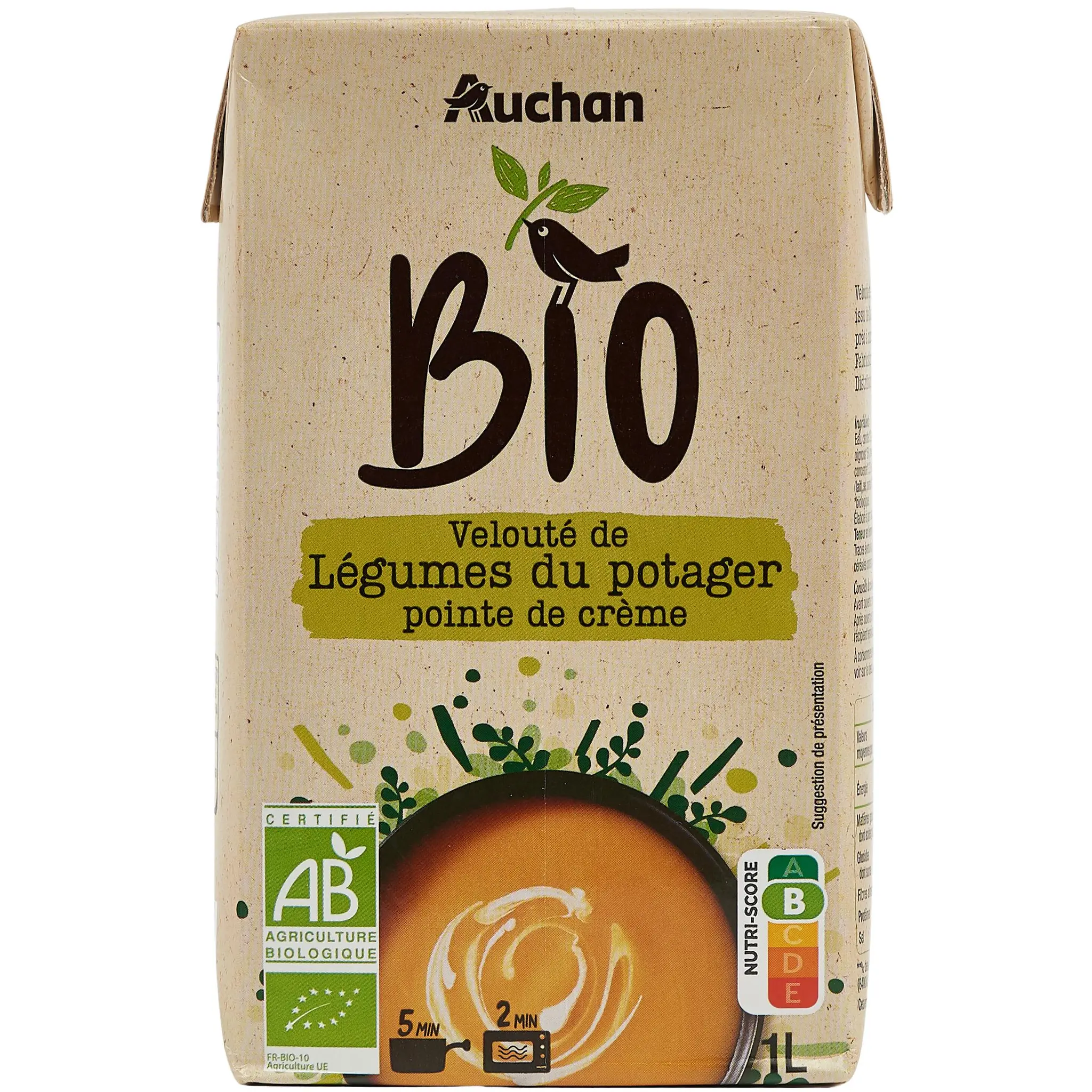 AUCHAN BIO Soupe veloutée de légumes du potager pointe de crème