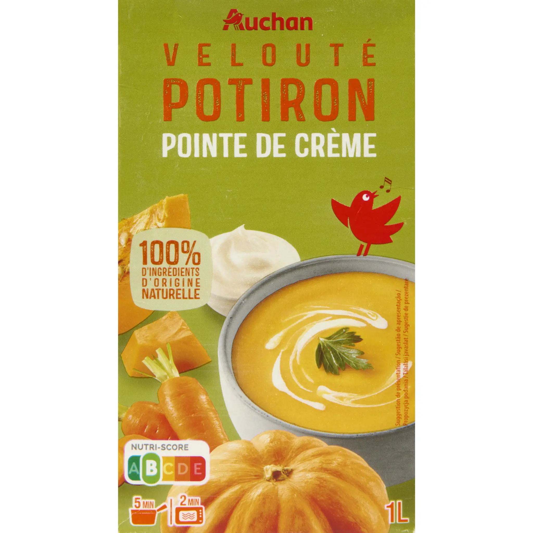 AUCHAN Soupe veloutée de potiron avec une pointe de crème