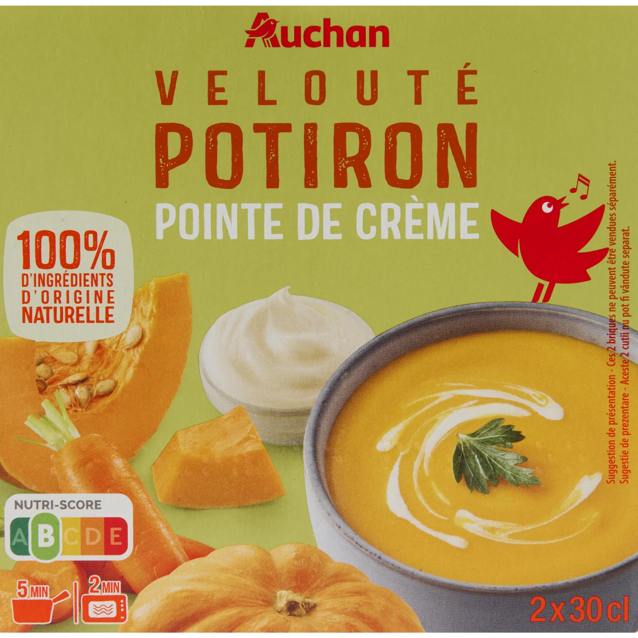 AUCHAN Soupe veloutée potiron et crème