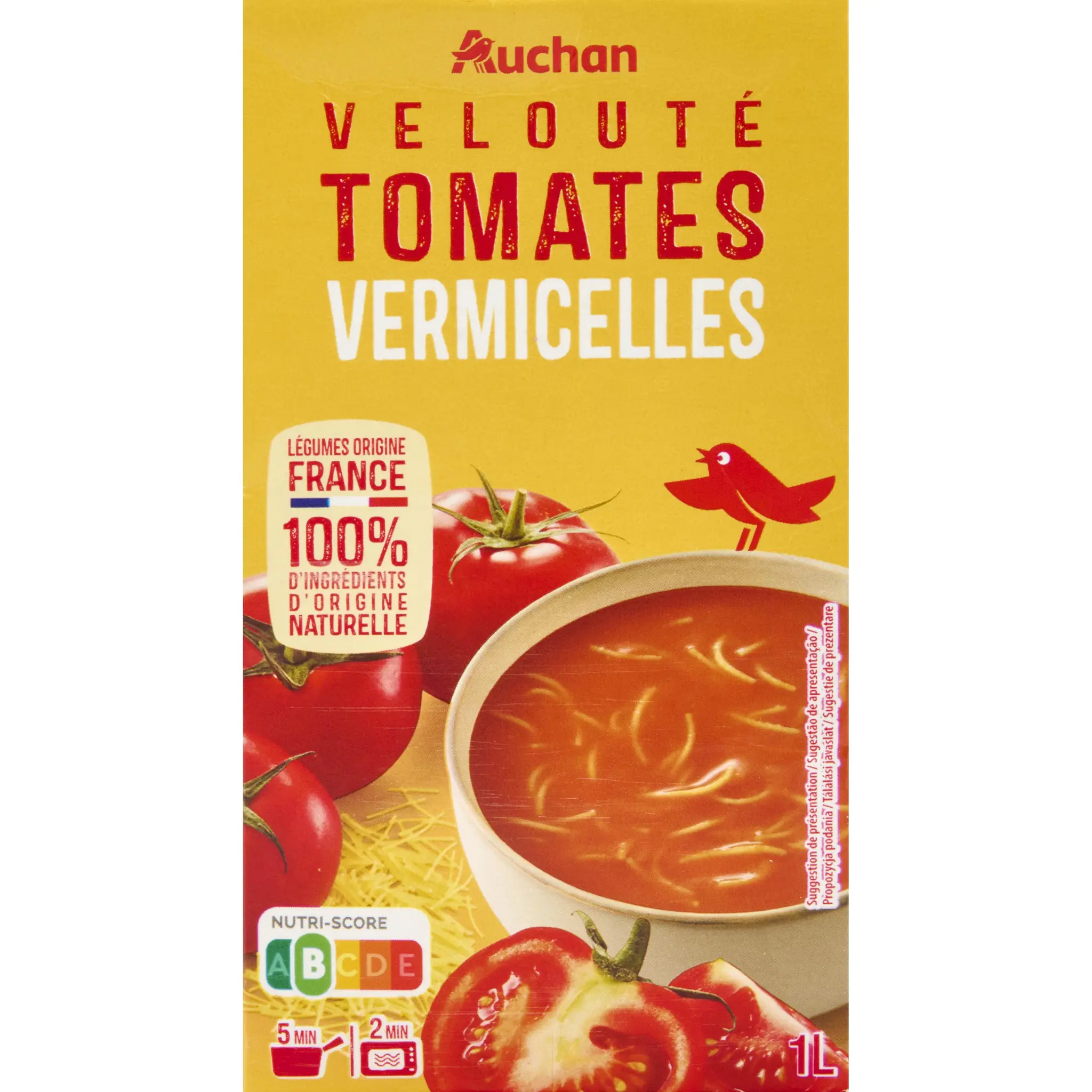 AUCHAN Soupe veloutée tomates vermicelles